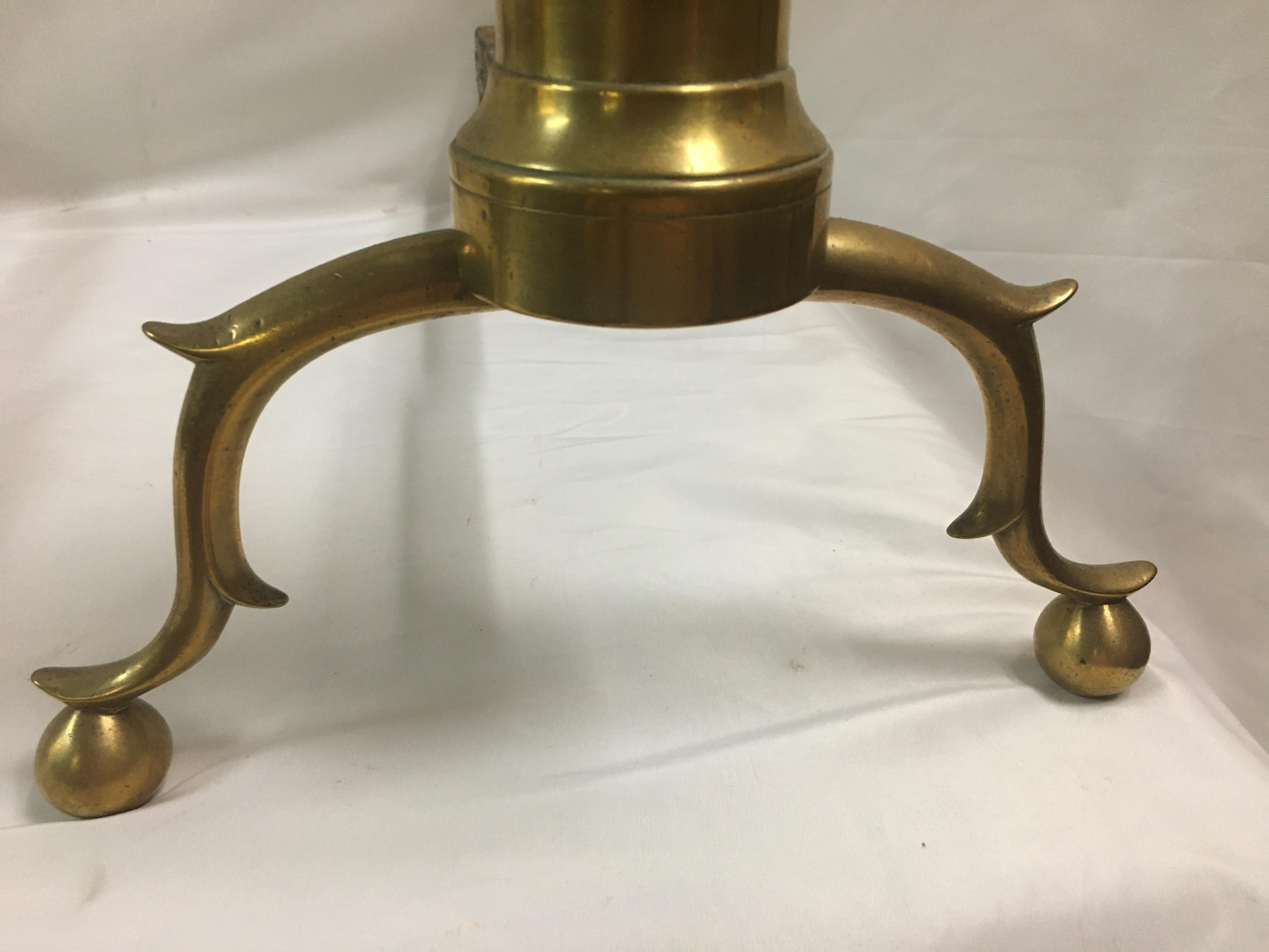 18th c American Chippendale Tall Brass Andiron Firedog Pair In Good Condition For Sale In Savannah, GA