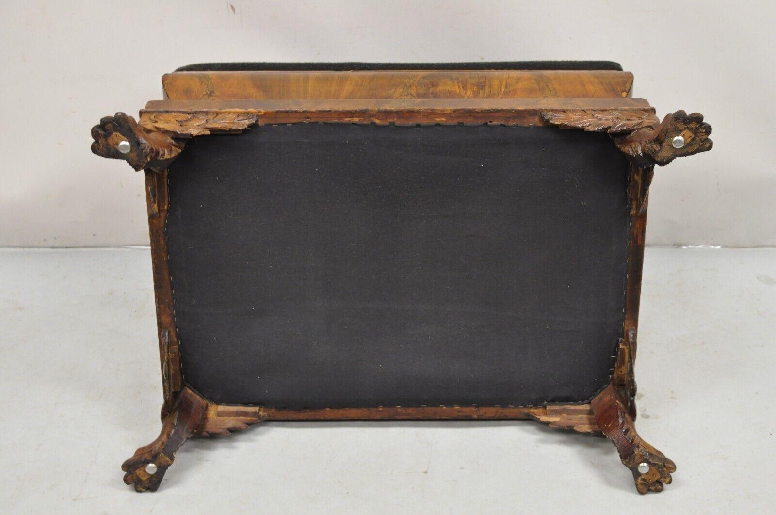 19th C. American Empire Carved Winged Paw Foot Mahogany Large Box Stool Ottoman For Sale 6