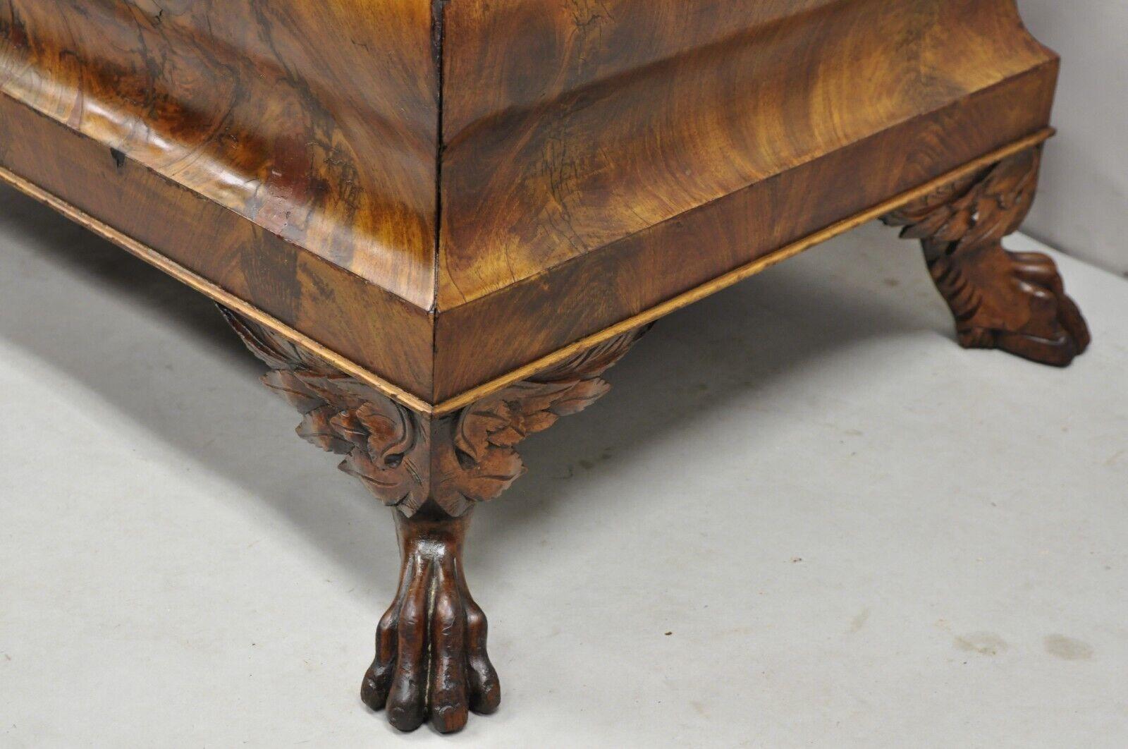 19th C. American Empire Carved Winged Paw Foot Mahogany Large Box Stool Ottoman For Sale 8