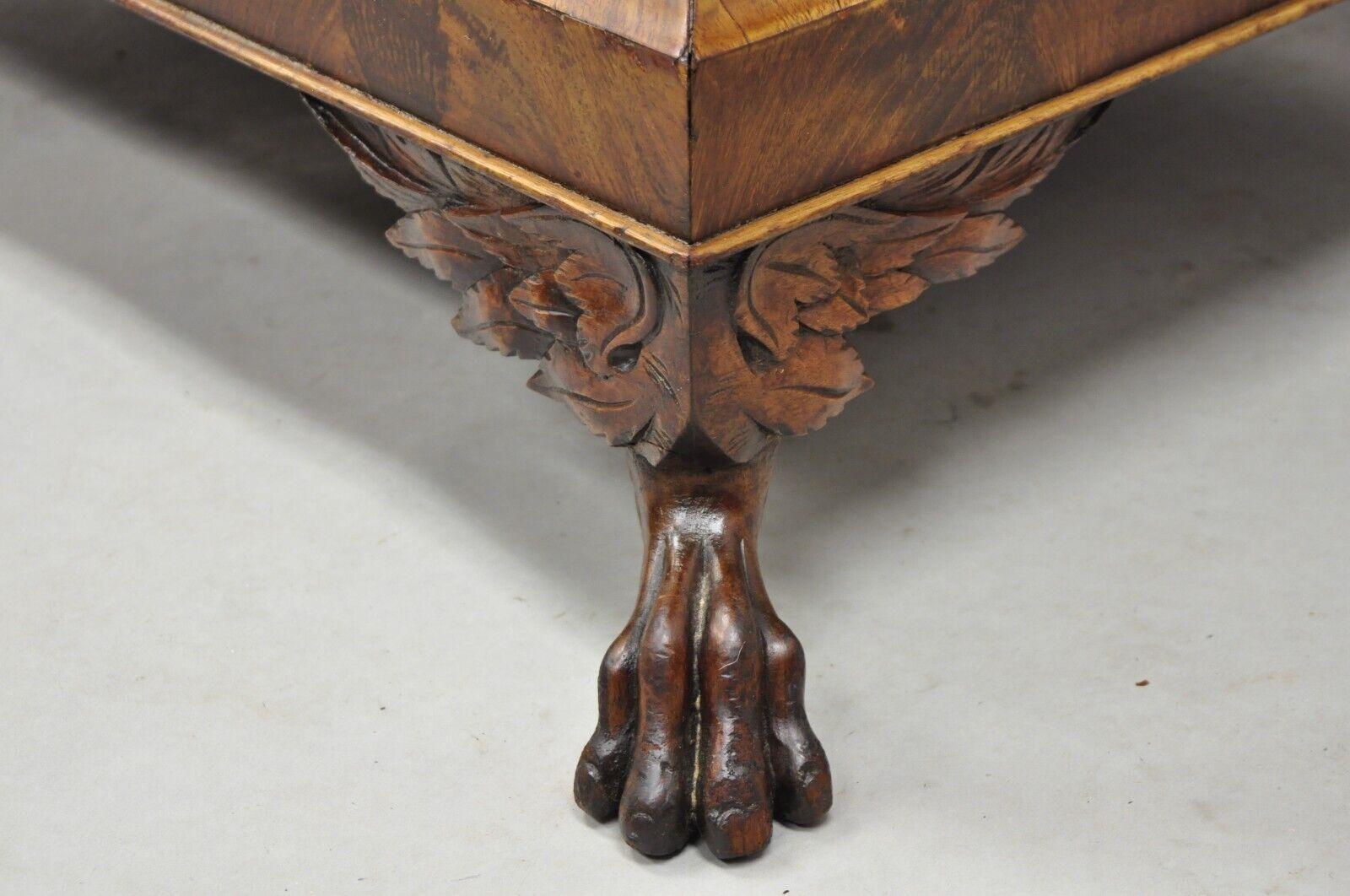 19th C. American Empire Carved Winged Paw Foot Mahogany Large Box Stool Ottoman In Good Condition For Sale In Philadelphia, PA