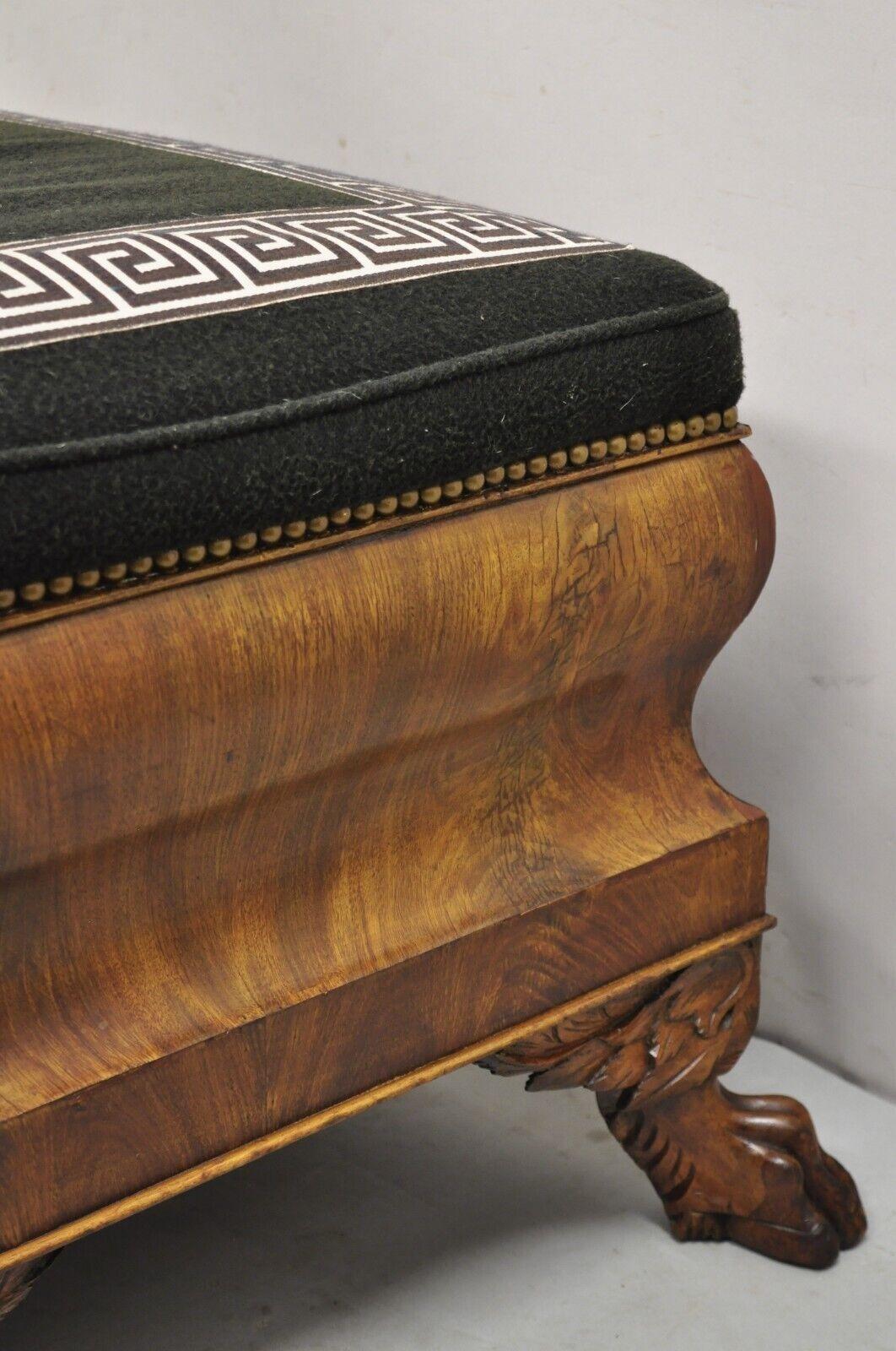 19th C. American Empire Carved Winged Paw Foot Mahogany Large Box Stool Ottoman For Sale 4