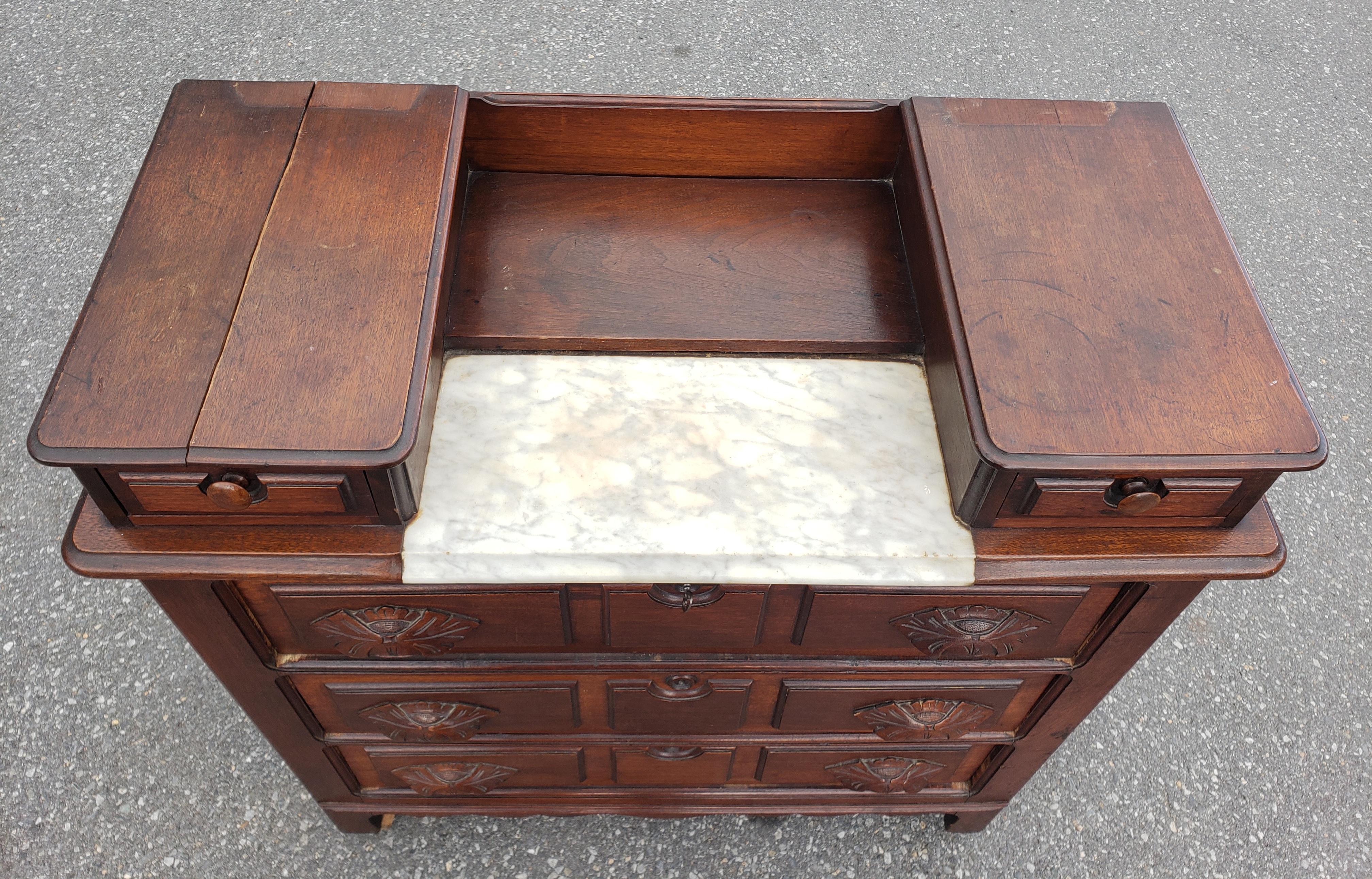 Woodwork 19th C. American Empire Eastlake Mahogany Dresser w/ Marble Top Inset and Mirror For Sale