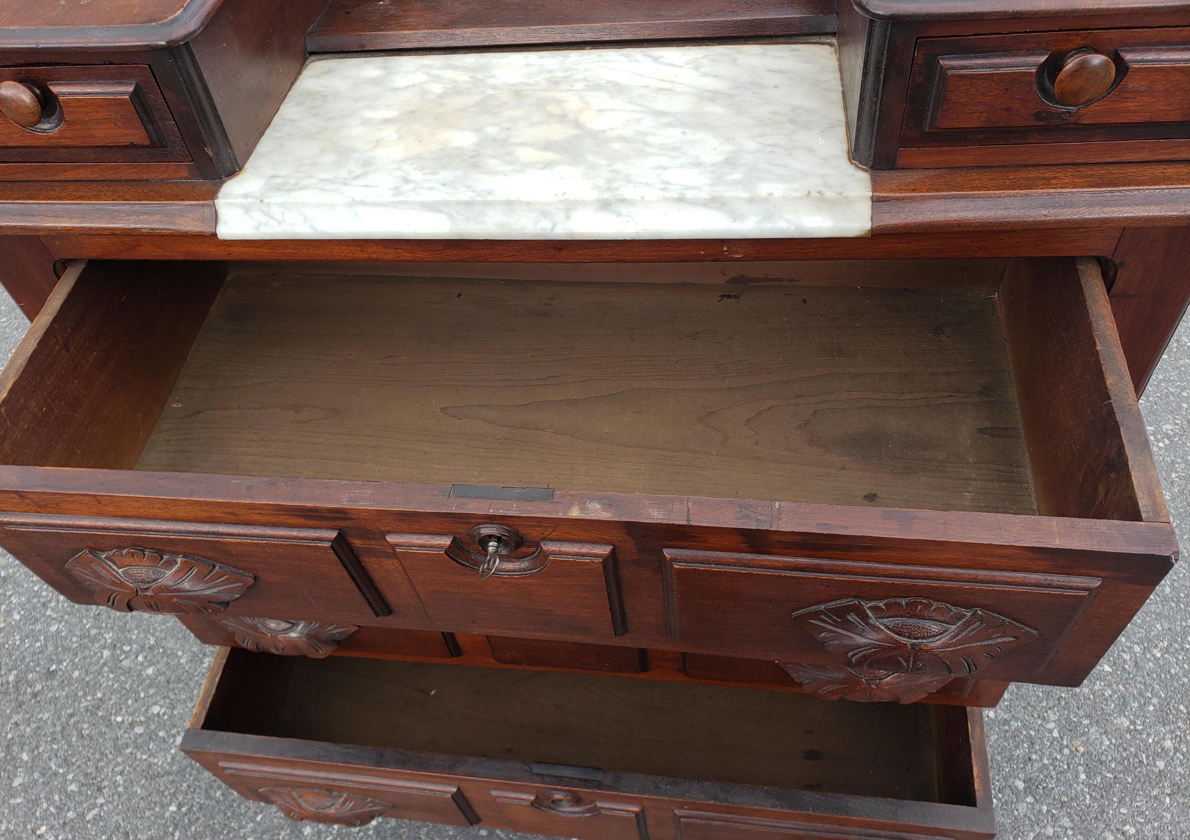 19th Century 19th C. American Empire Eastlake Mahogany Dresser w/ Marble Top Inset and Mirror For Sale