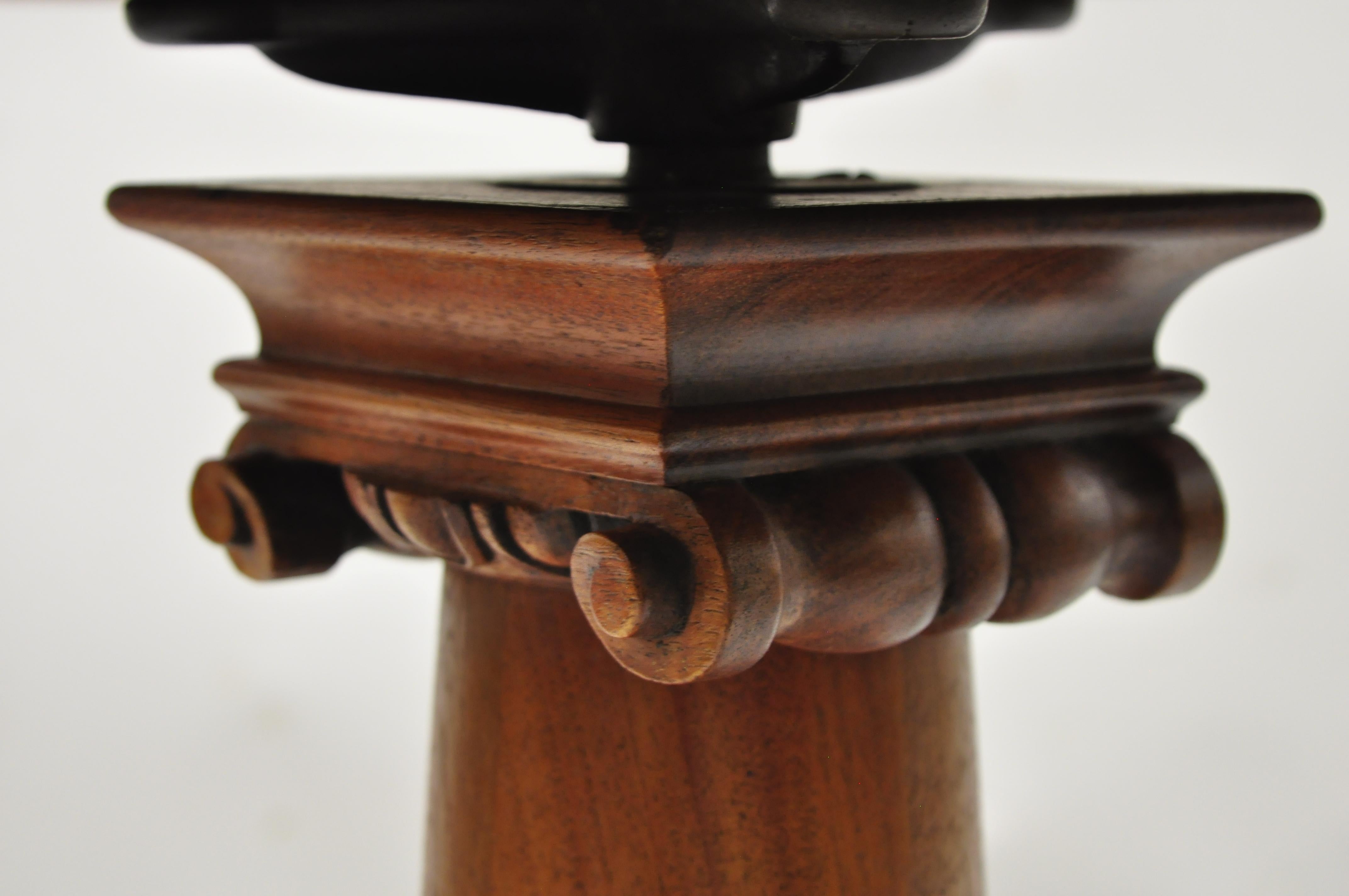 19th C. American Empire Mahogany Carved Column Paw Feet Swivel Leather Stool For Sale 5