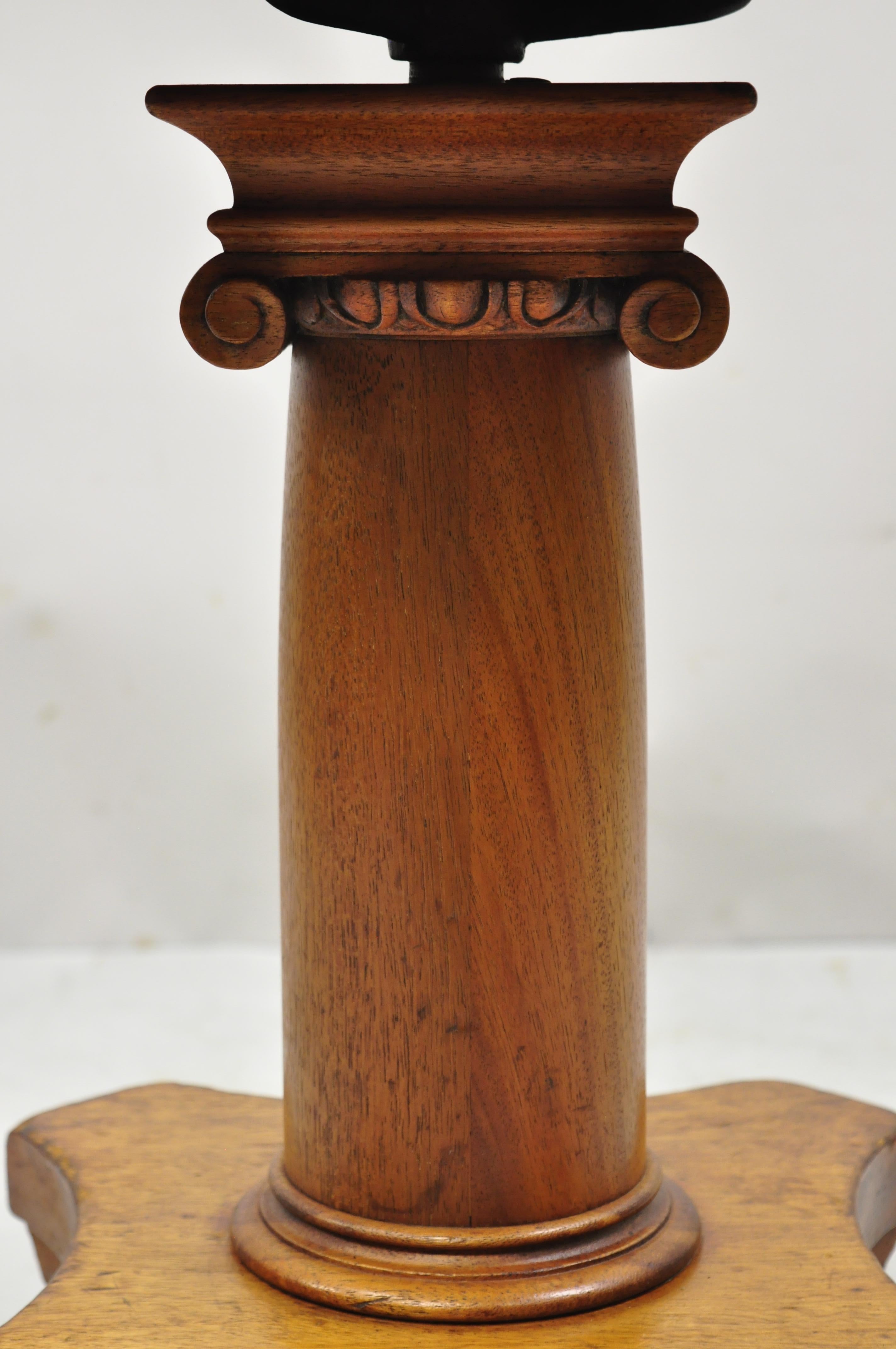 19th Century 19th C. American Empire Mahogany Carved Column Paw Feet Swivel Leather Stool For Sale