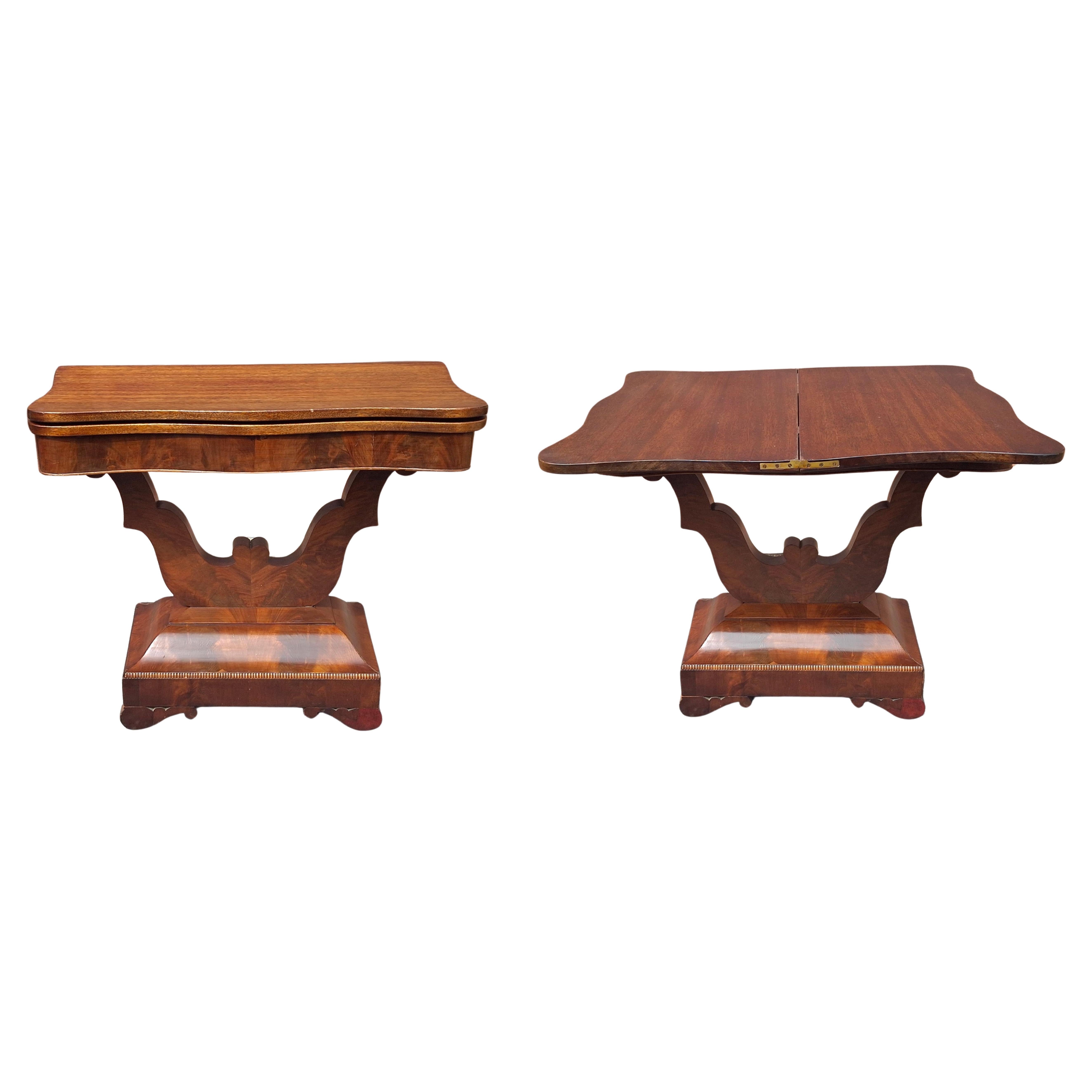 19th C. American Empire Mahogany Foldtop Console Table Card Table, Circa 1840s