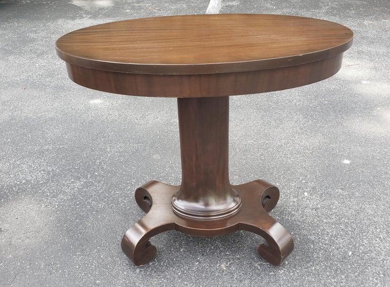19th Century American Empire Refinished Oval Pedestal Mahogany Side