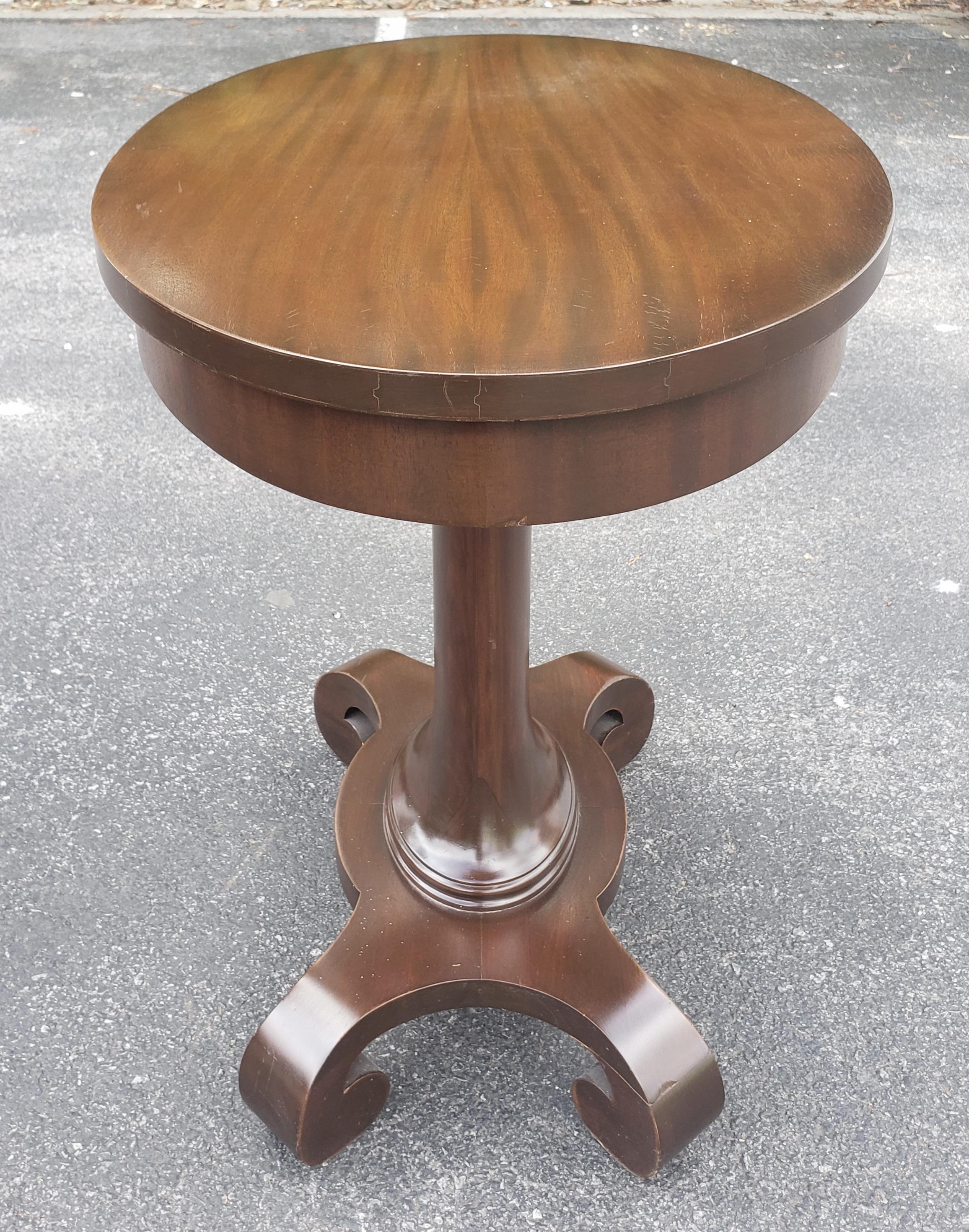Stained 19th Century American Empire Refinished Oval Pedestal Mahogany Side Table  For Sale