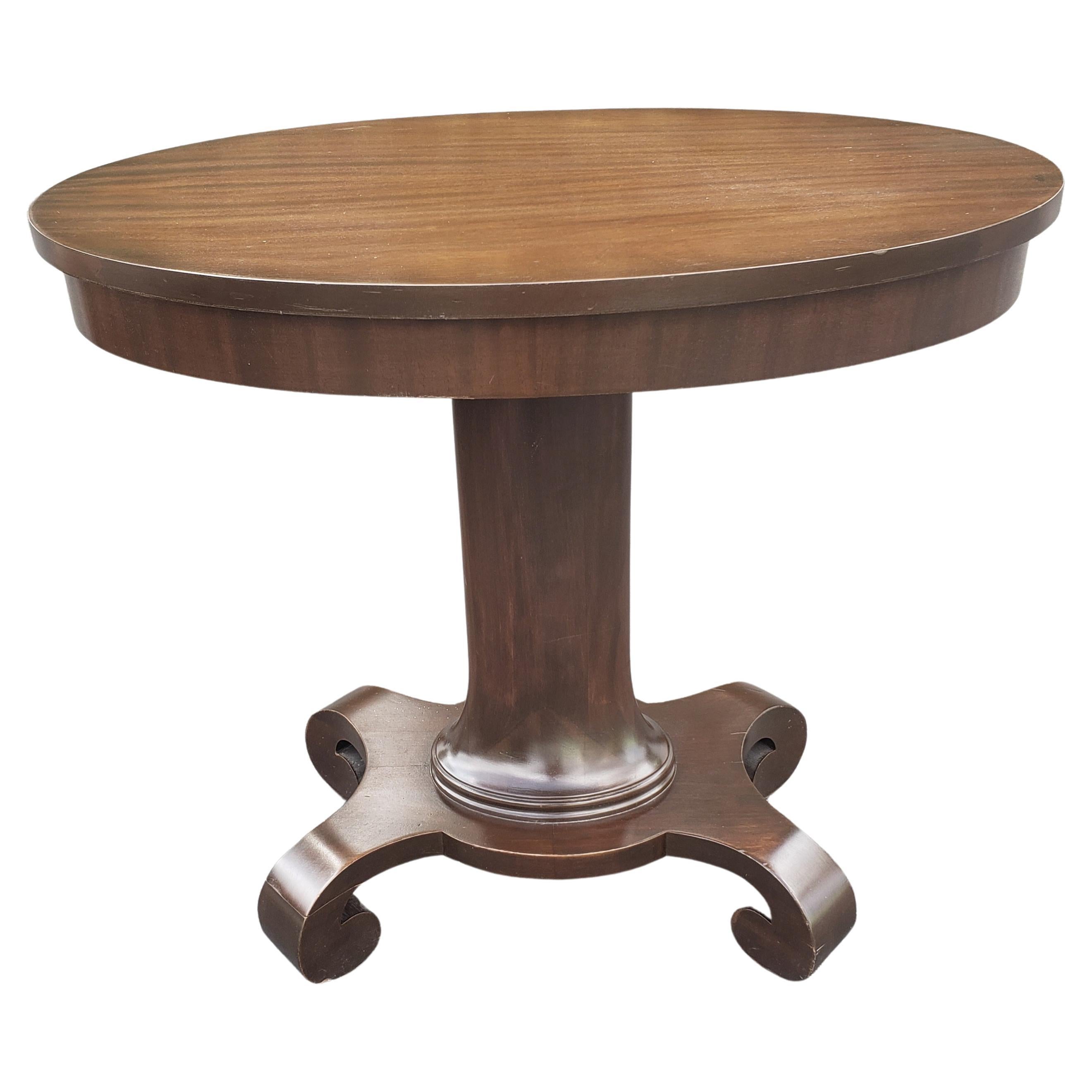 19th Century American Empire Refinished Oval Pedestal Mahogany Side Table 