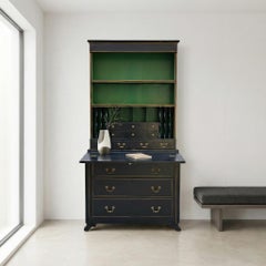 19th-C. American Federal Ebonized & Gilt Painted Drop Front Secretary Desk