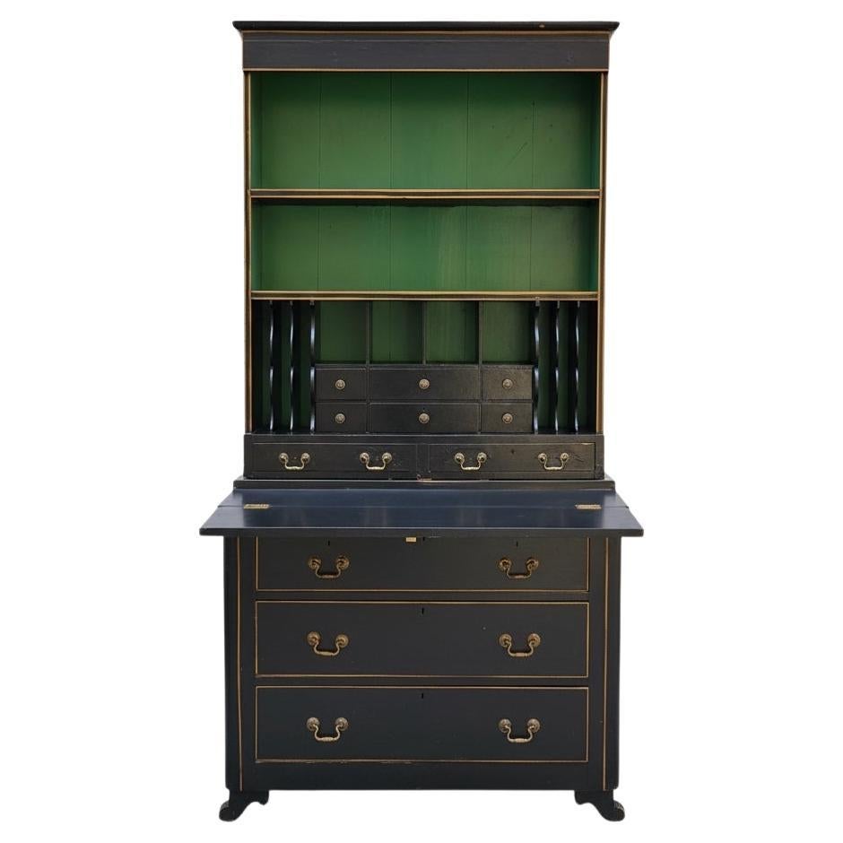 19th-C. American Federal Ebonized 
Gilt Painted Drop Front Secretary Desk en venta