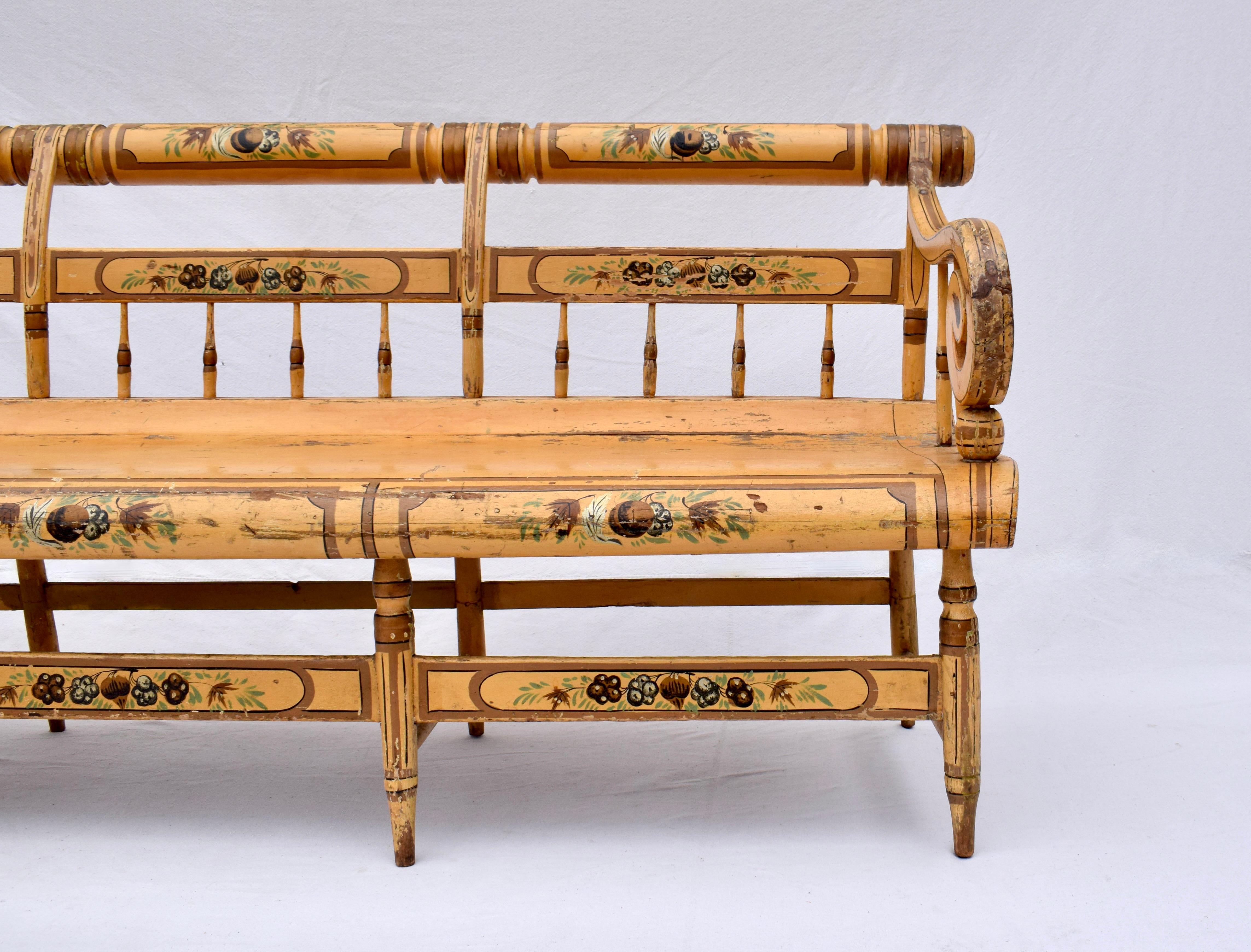 19th Century 19th C. American Federal Floral Painted Bench For Sale
