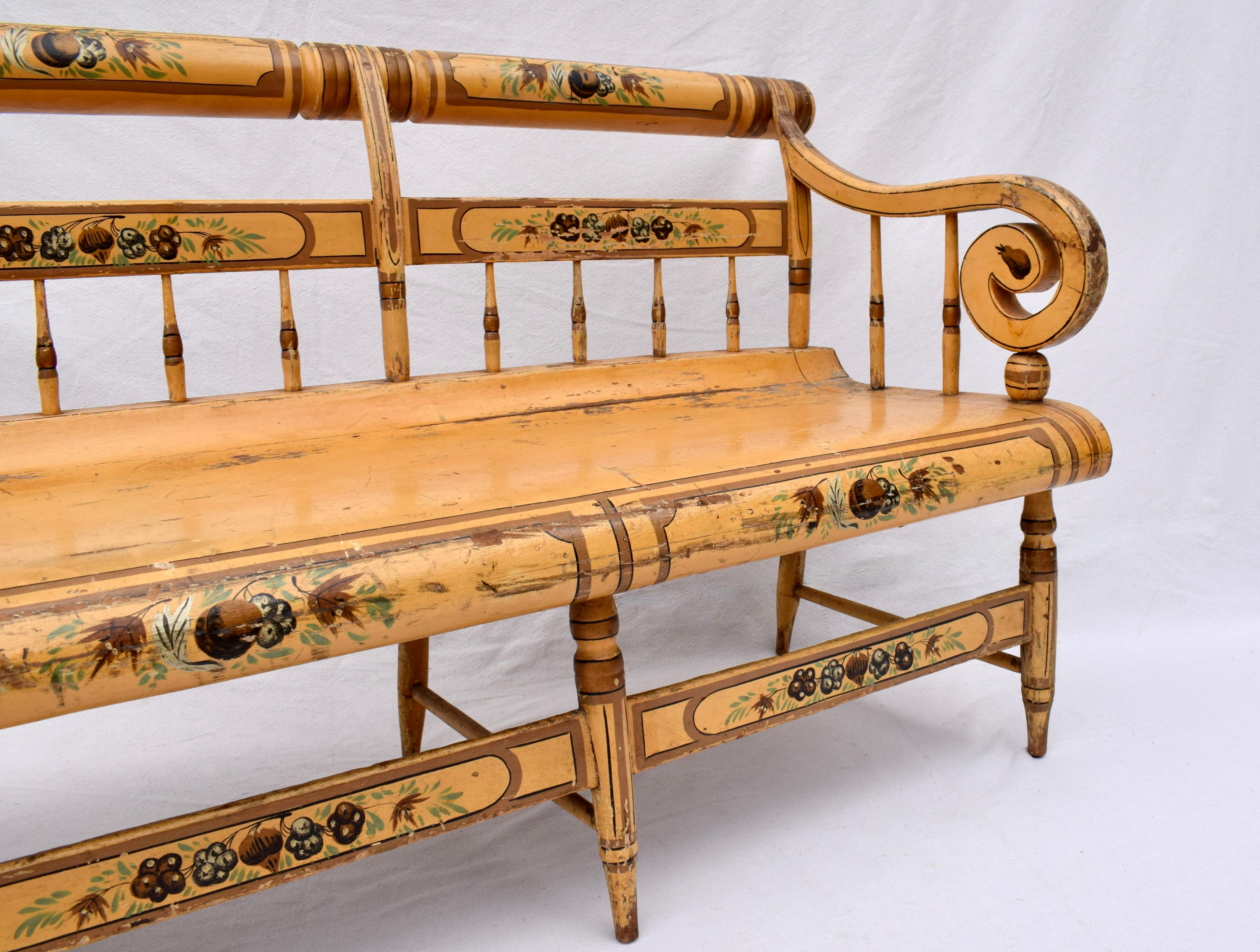 19th C. American Federal Floral Painted Bench For Sale 1