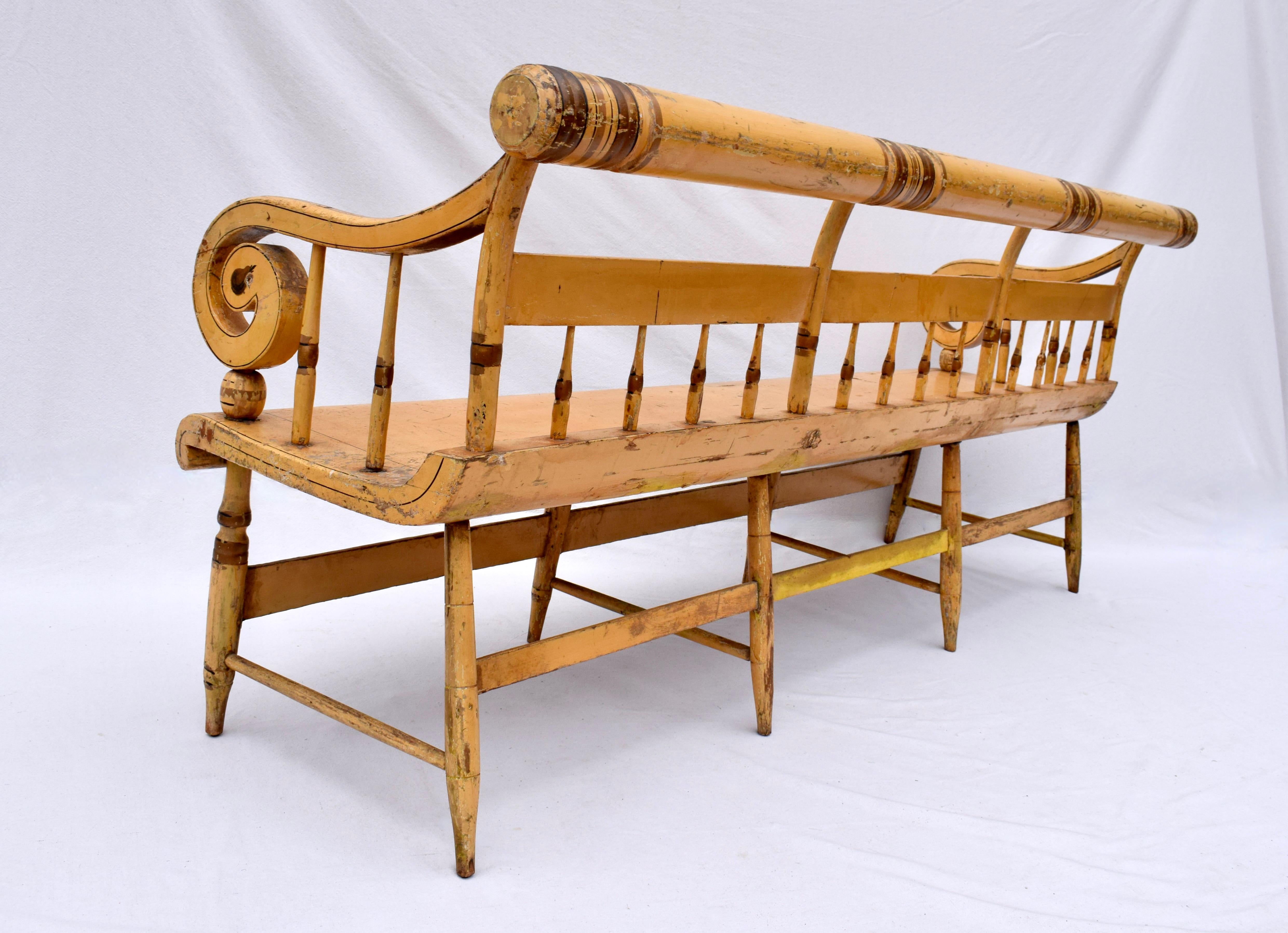 19th C. American Federal Floral Painted Bench For Sale 2