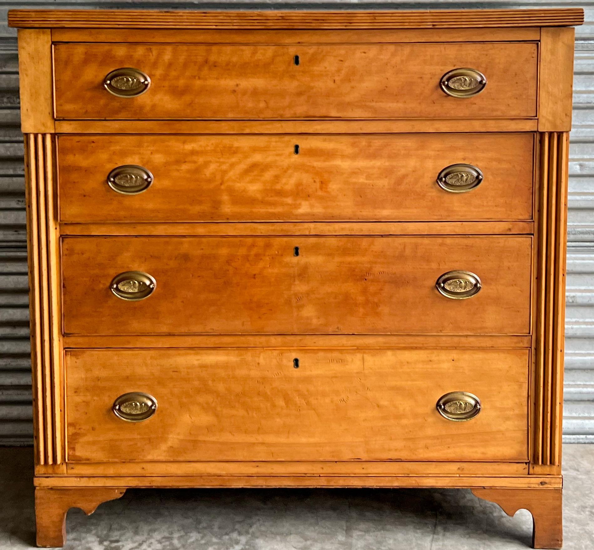19th-C. American Federal Style Tiger Maple Chest or Commode For Sale 4