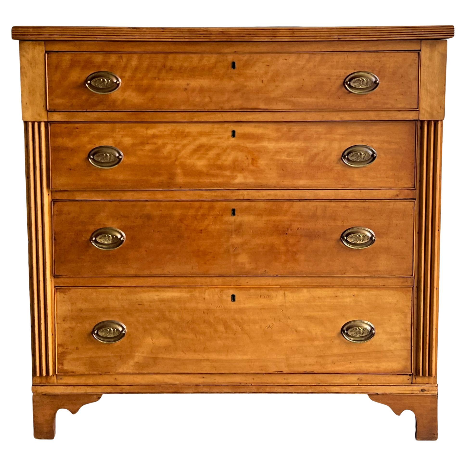 19th-C. American Federal Style Tiger Maple Chest or Commode For Sale