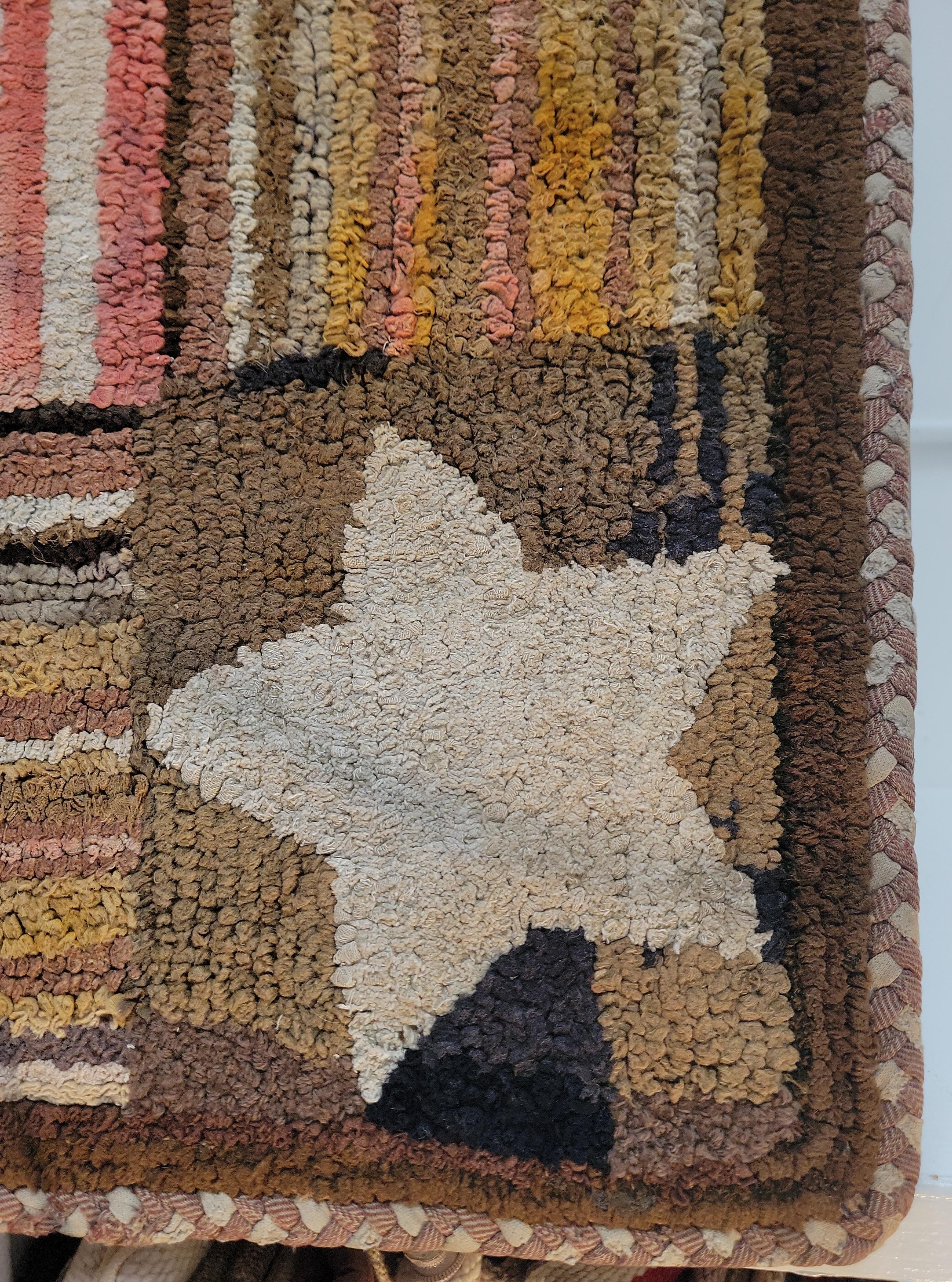 Artisanat 19th C American Flag and Stars Hand Hooked Rug en vente