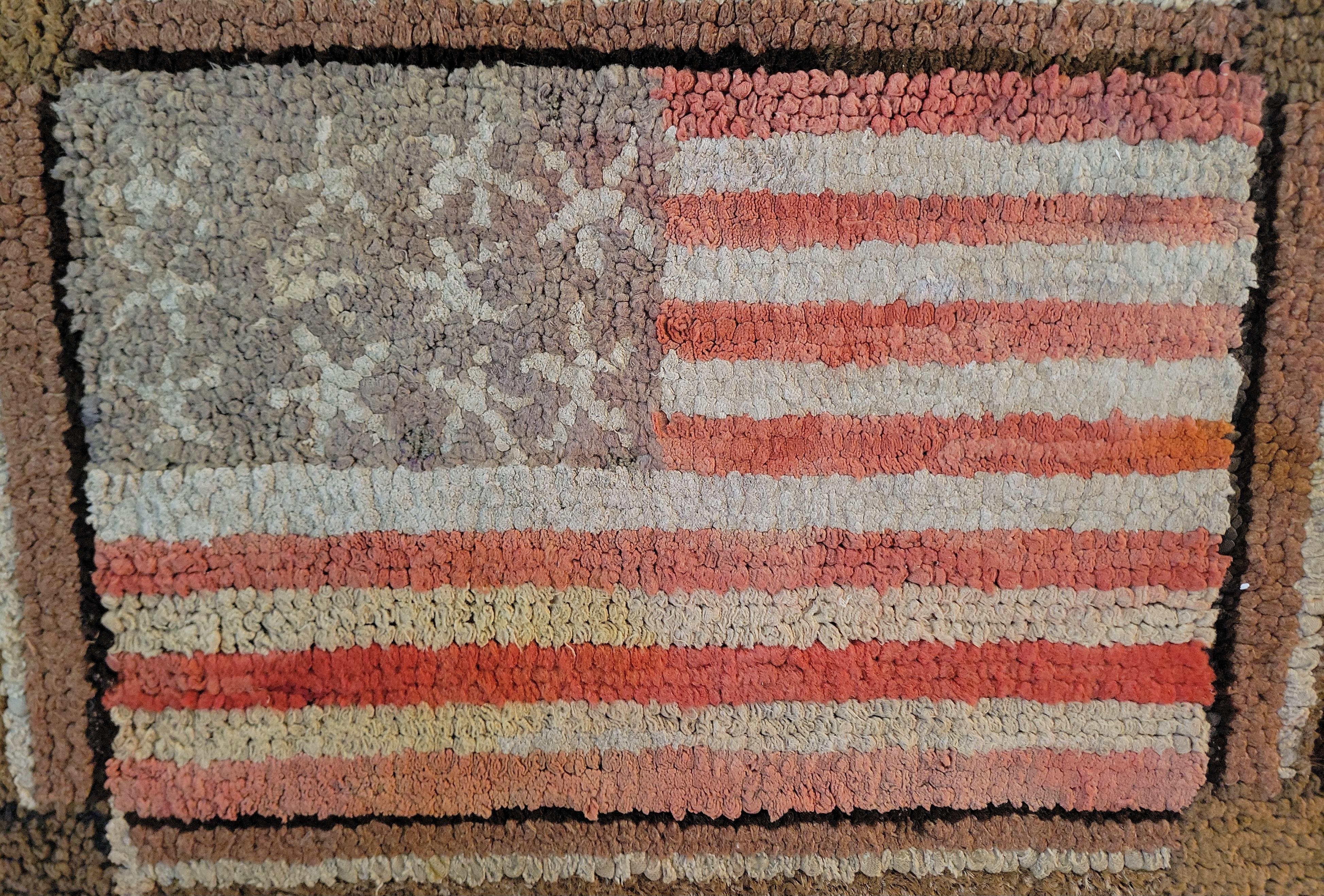 Américain 19th C American Flag and Stars Hand Hooked Rug en vente