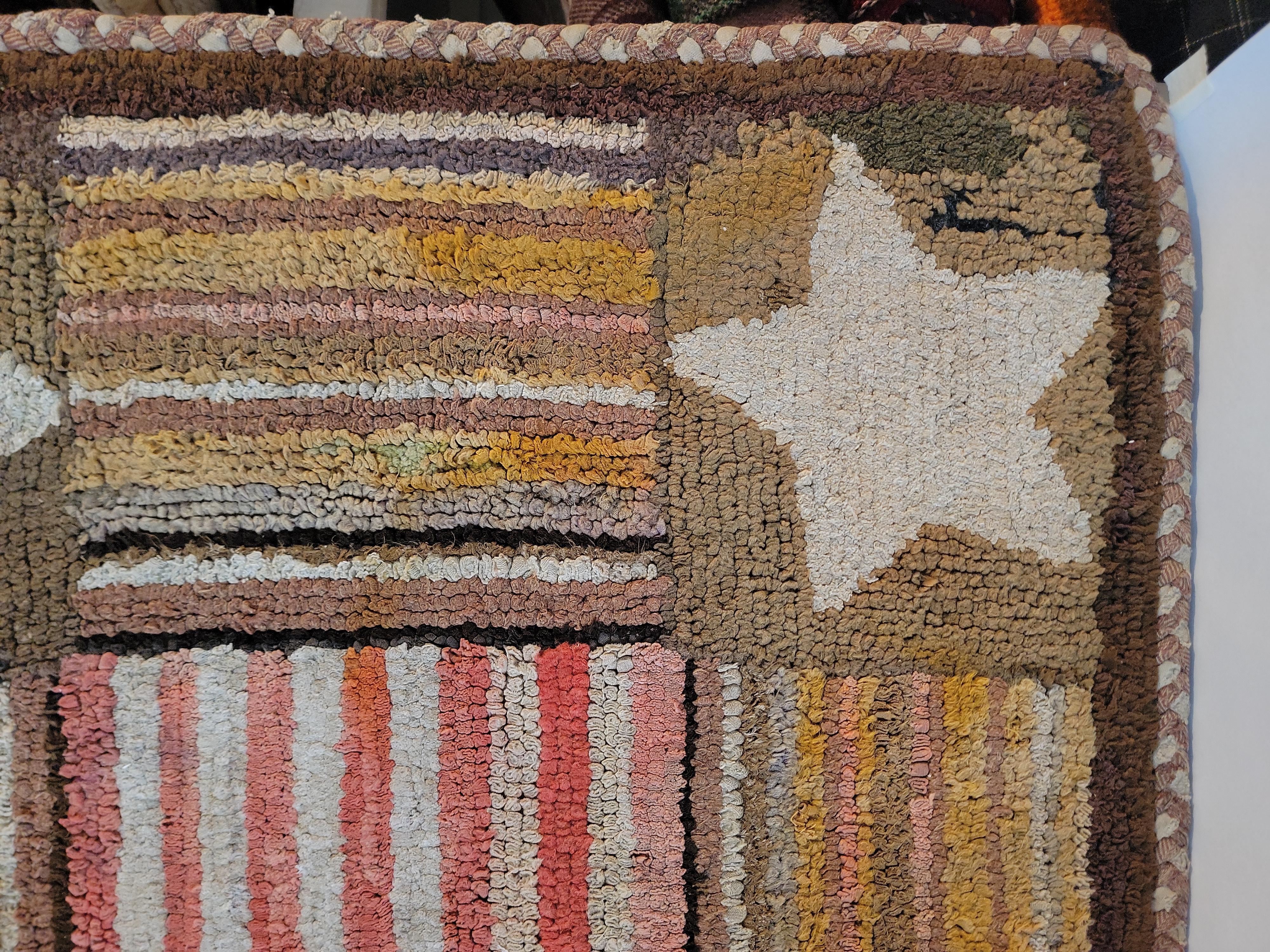 Laine 19th C American Flag and Stars Hand Hooked Rug en vente