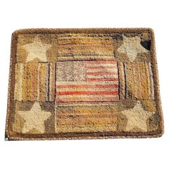 19th C American Flag and Stars Hand Hooked Rug