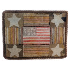 19th C American Flag and Stars Hand Hooked Rug