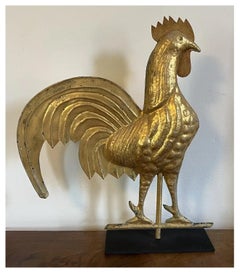 19th c. American Folk Art Swell Body Gilt Copper and Zinc Rooster Weathervane
