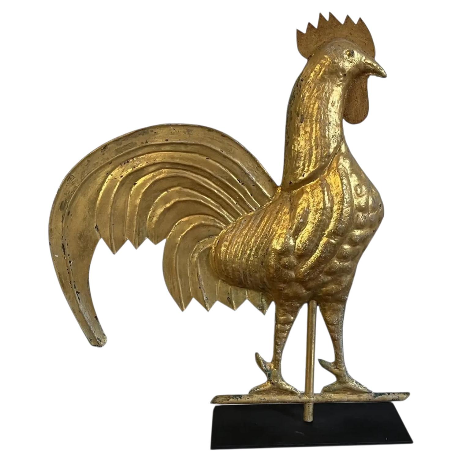 19th c. American Folk Art Swell Body Gilt Copper and Zinc Rooster Weathervane