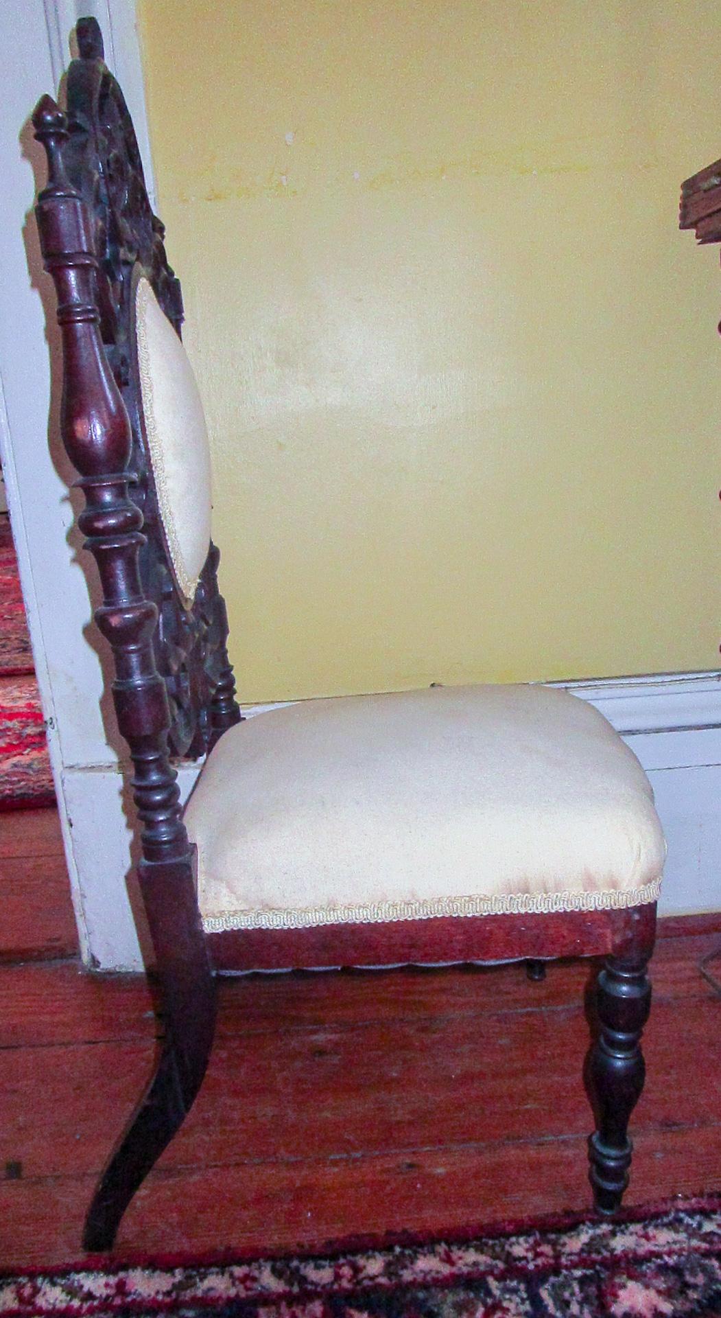 Carved 19th c. American Mahogany Rococo Revival Child's Chair with Tracery Back For Sale