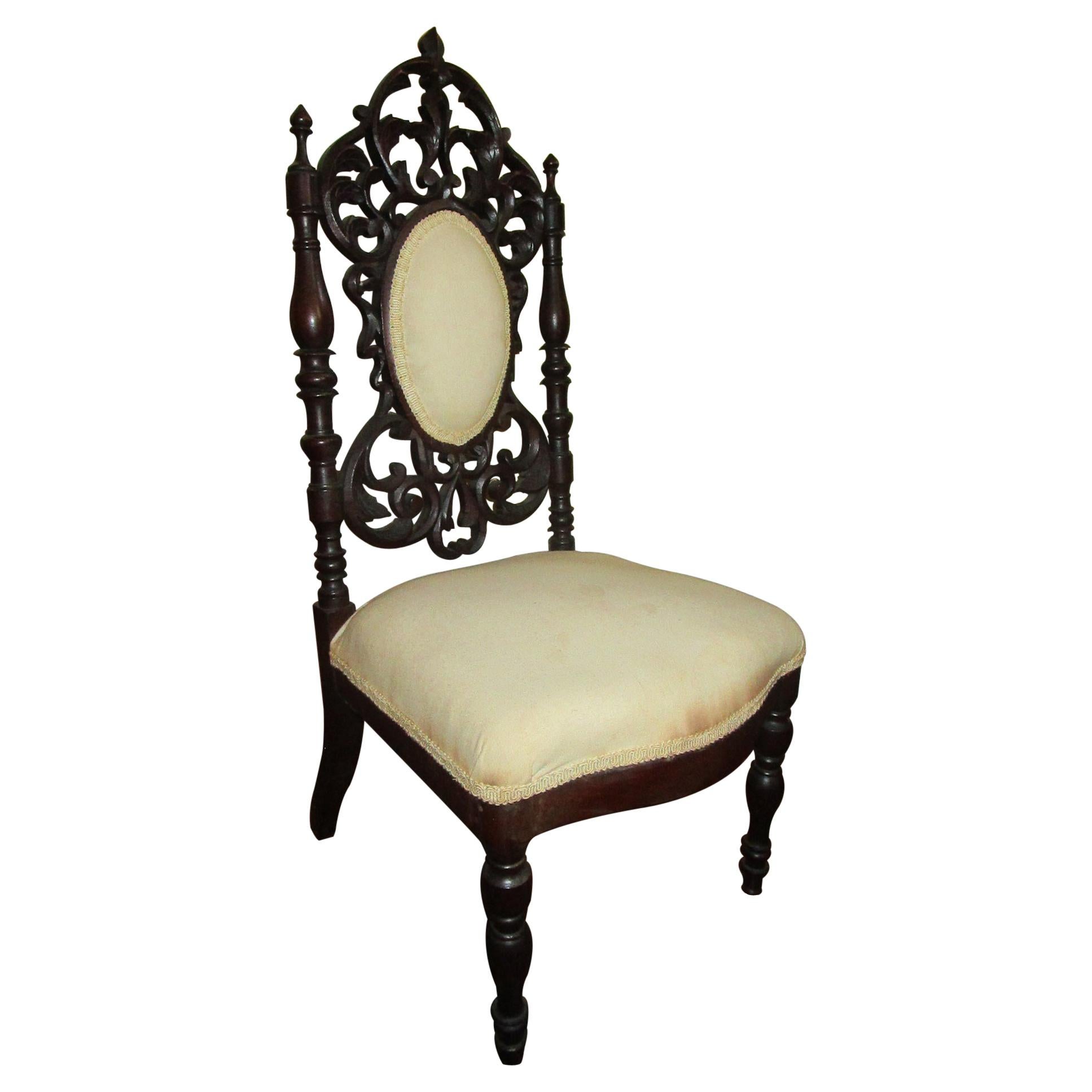 19th c. American Mahogany Rococo Revival Child's Chair with Tracery Back For Sale