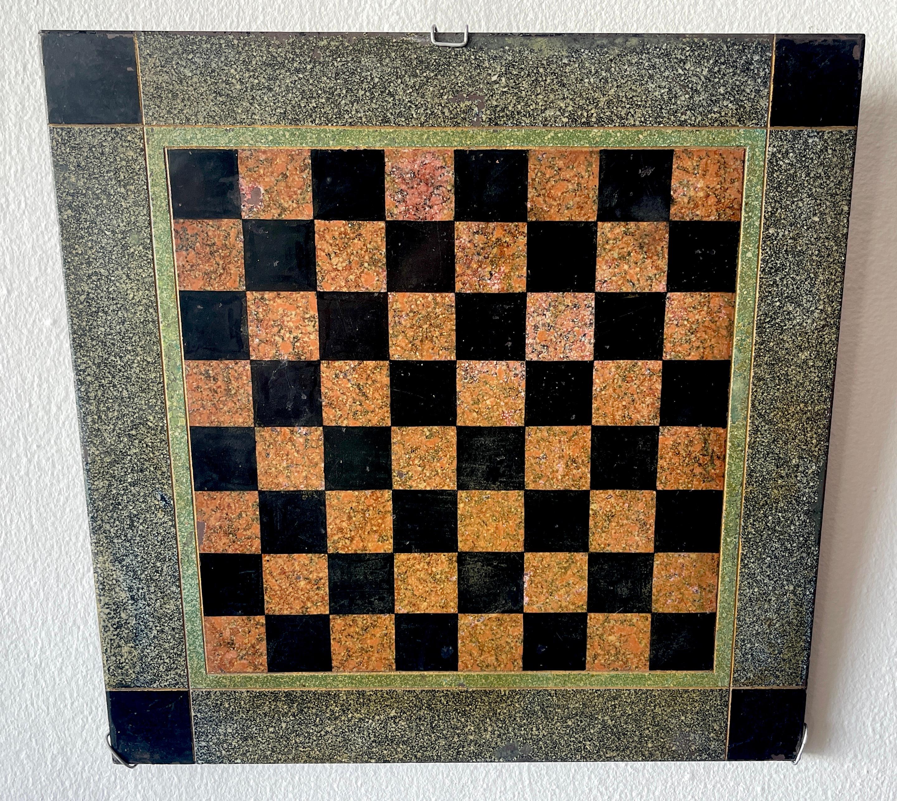 19th C American Marbleized Slate Chess Board In Good Condition For Sale In West Palm Beach, FL