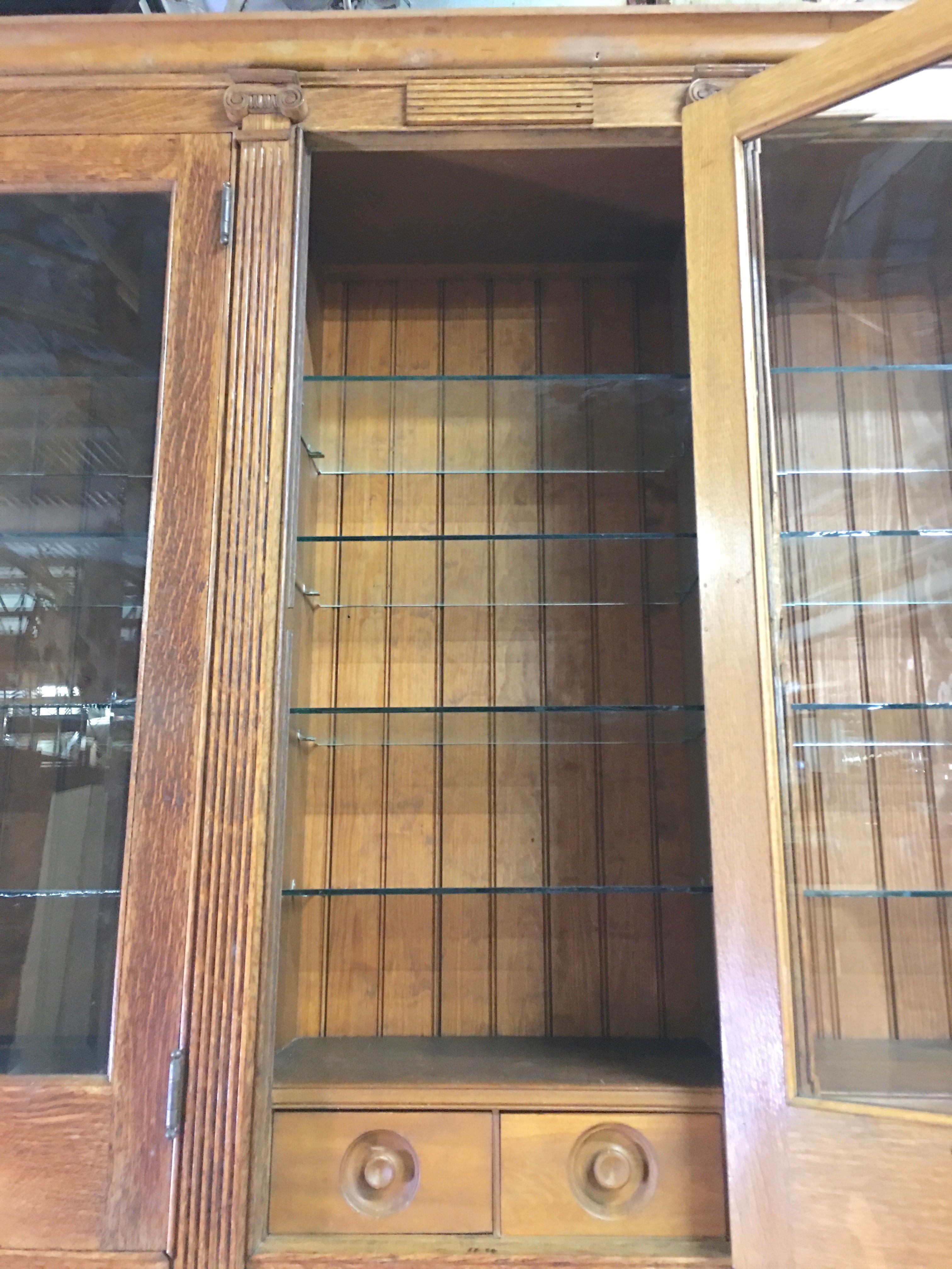 19th Century American Oak & Glass Six-Door Cupboard For Sale 6
