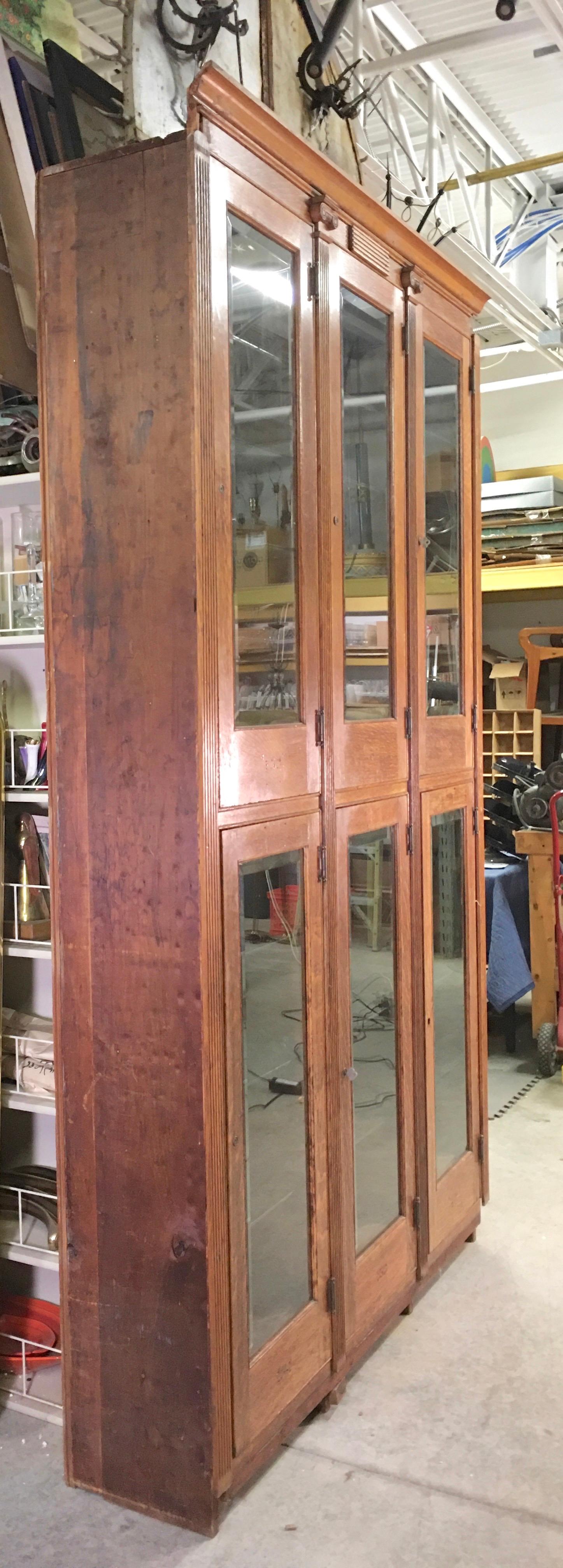 19th Century American Oak & Glass Six-Door Cupboard For Sale 9