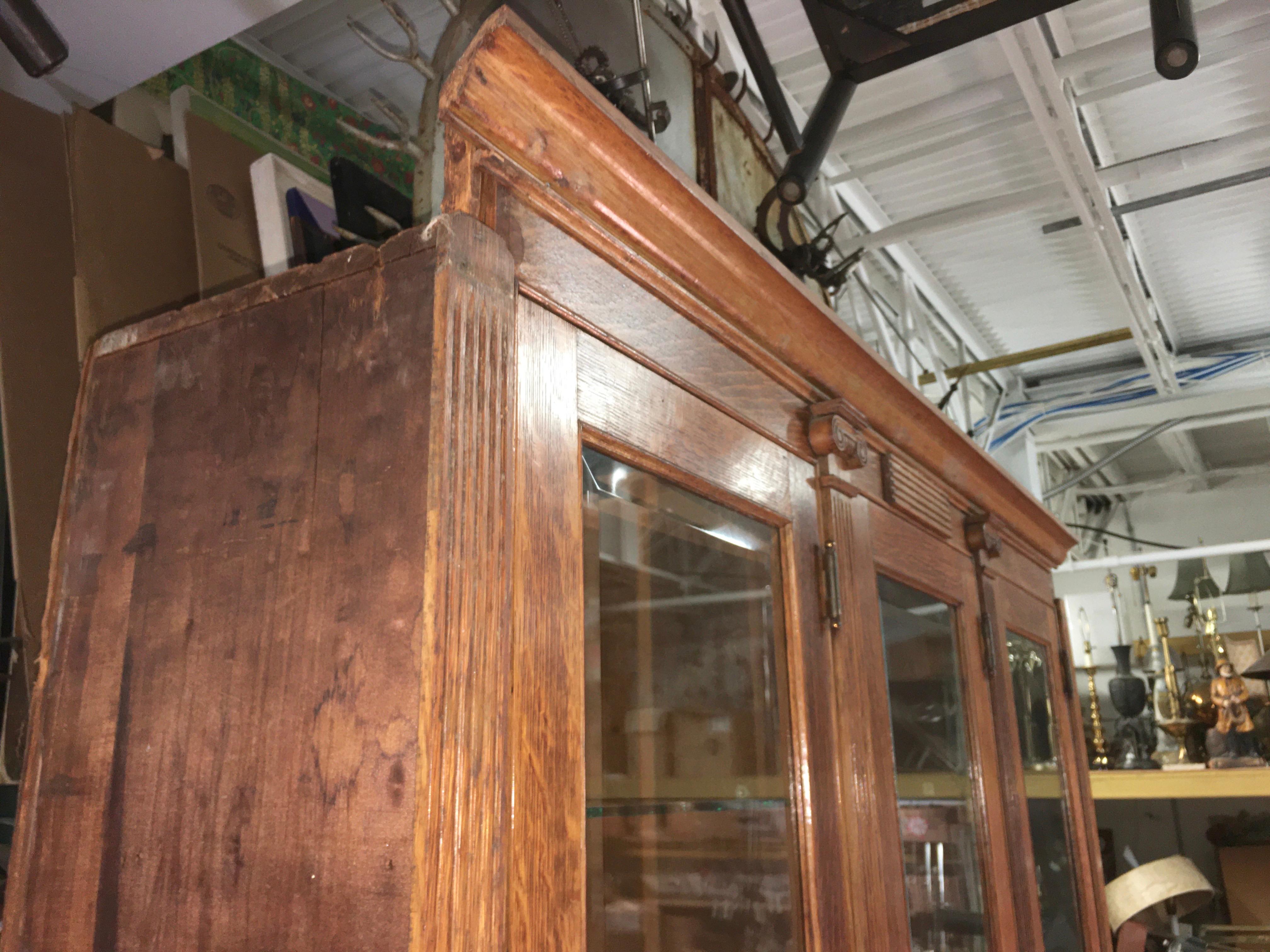 19th Century American Oak & Glass Six-Door Cupboard For Sale 12