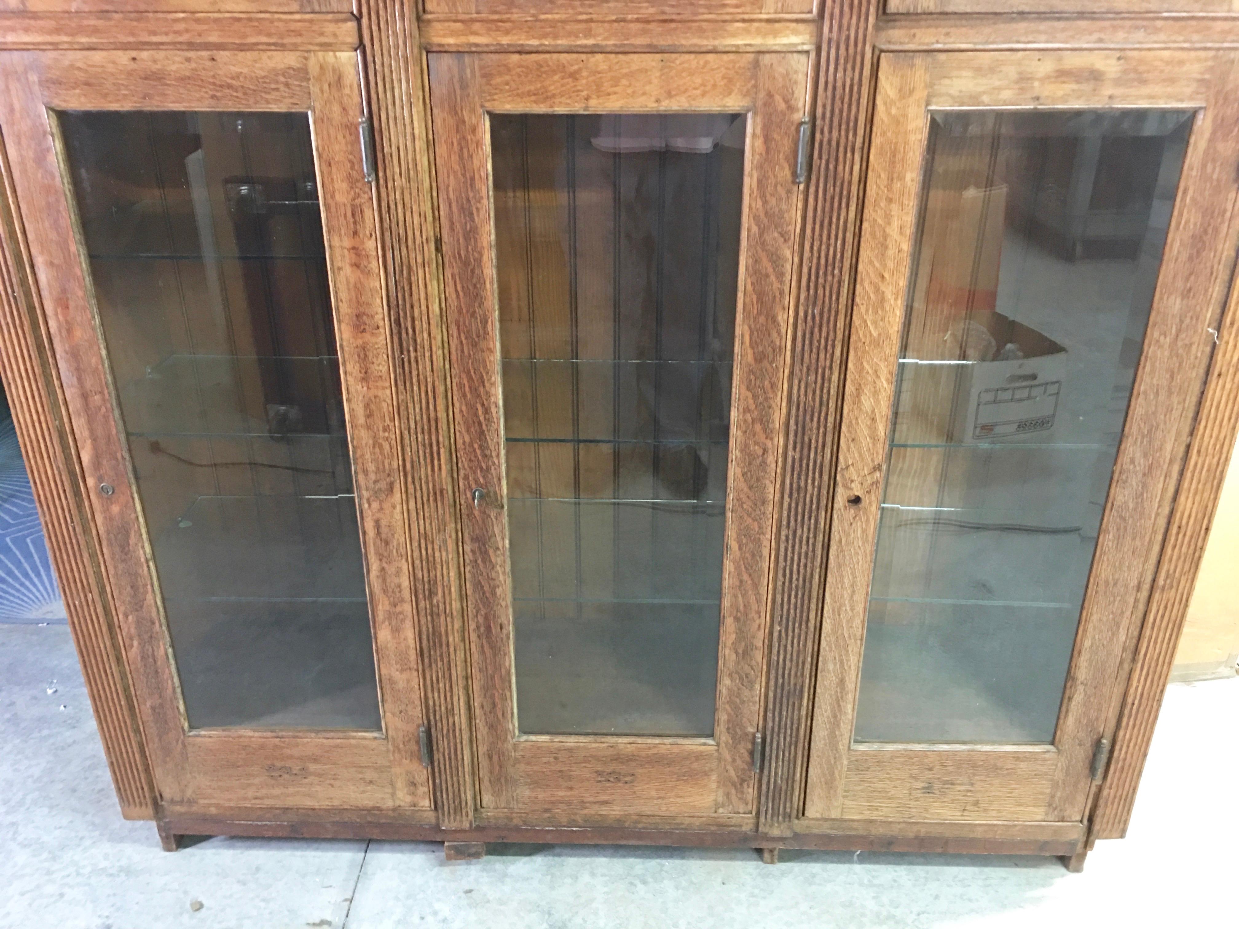 Edwardian 19th Century American Oak & Glass Six-Door Cupboard For Sale