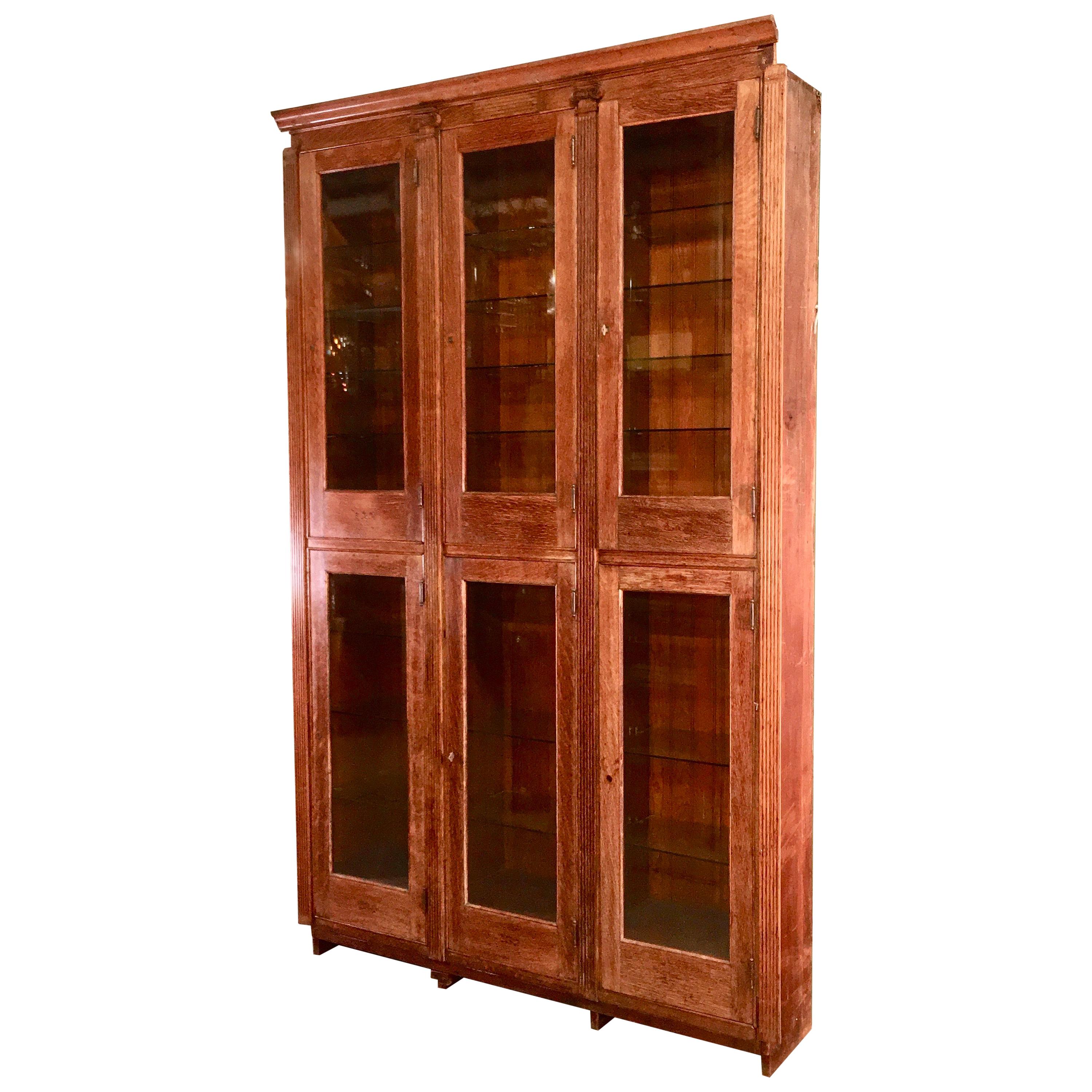 19th Century American Oak & Glass Six-Door Cupboard For Sale