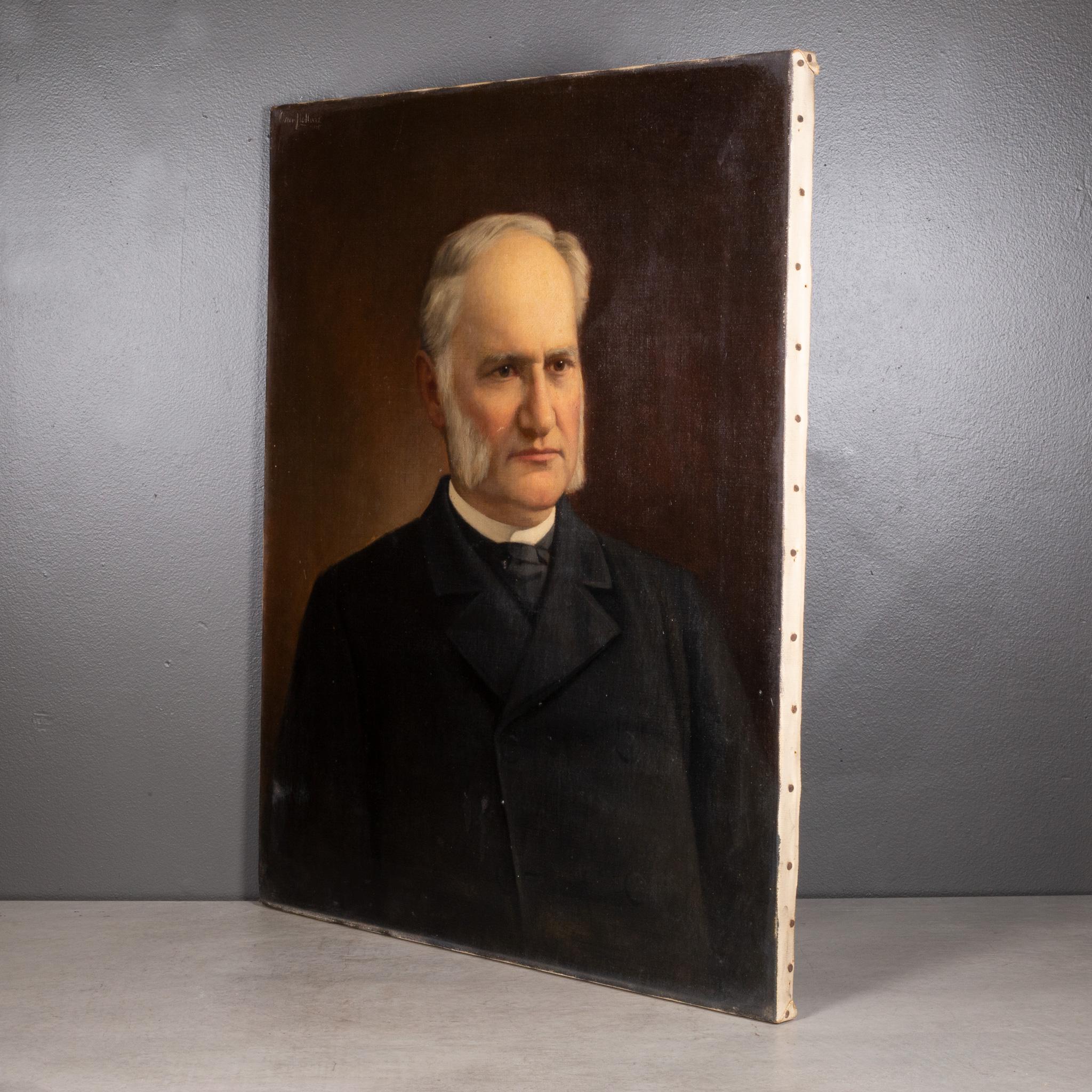 Bois 19e s. Portrait à l'huile américain d'Oscar Hallwig 1895 en vente