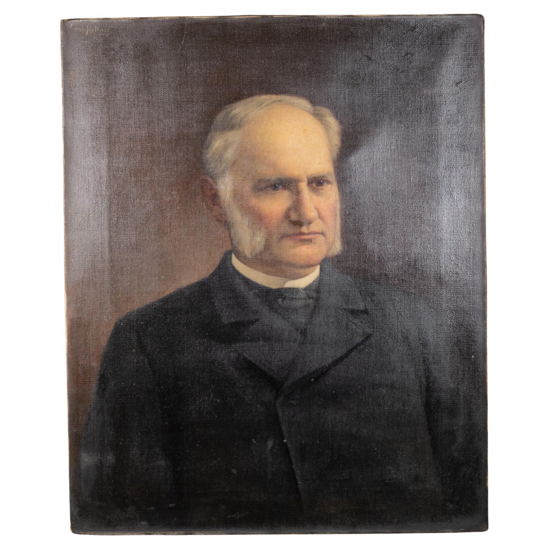 19e s. Portrait à l'huile américain d'Oscar Hallwig 1895 en vente