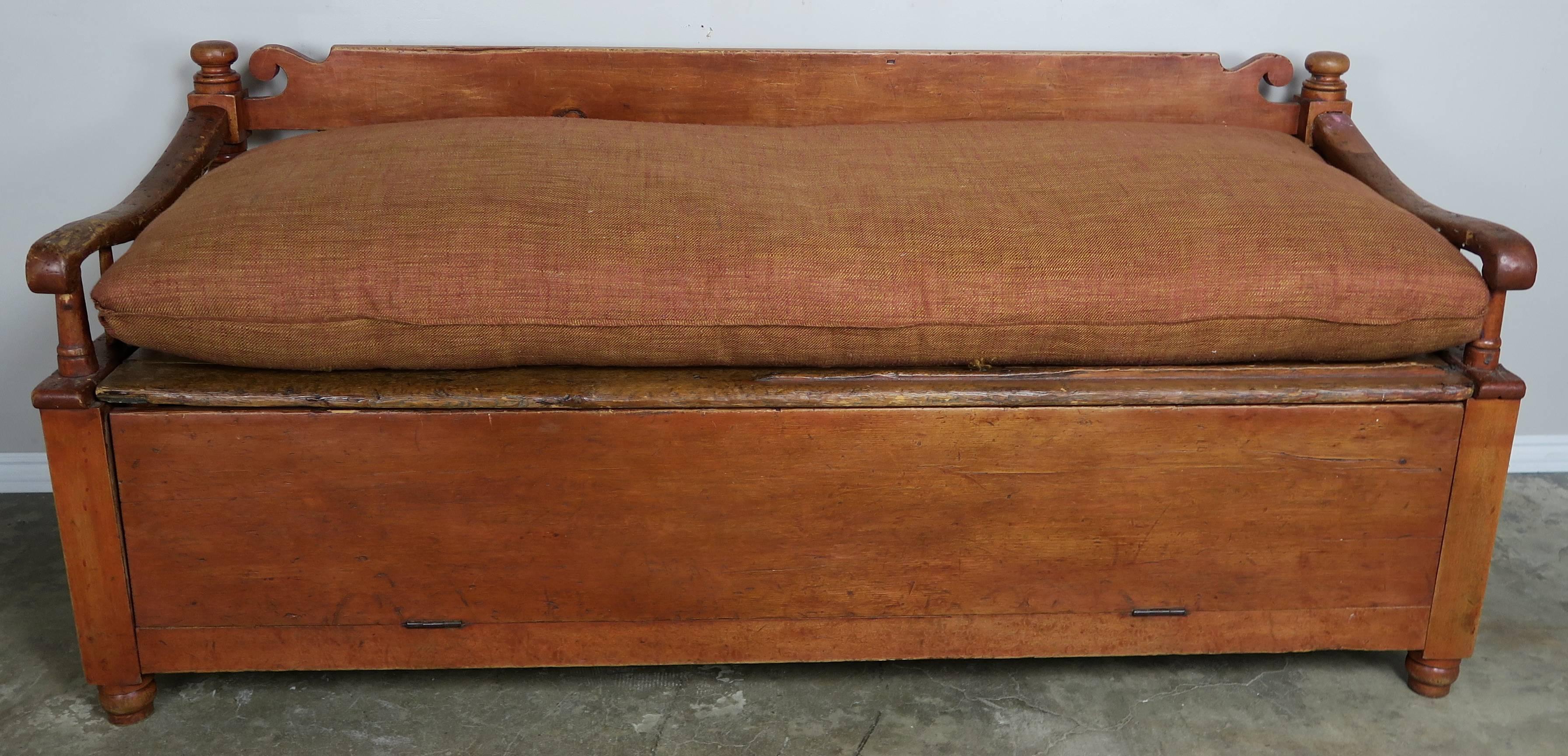 19th Century American Painted Storage Bench with Down Cushion 5