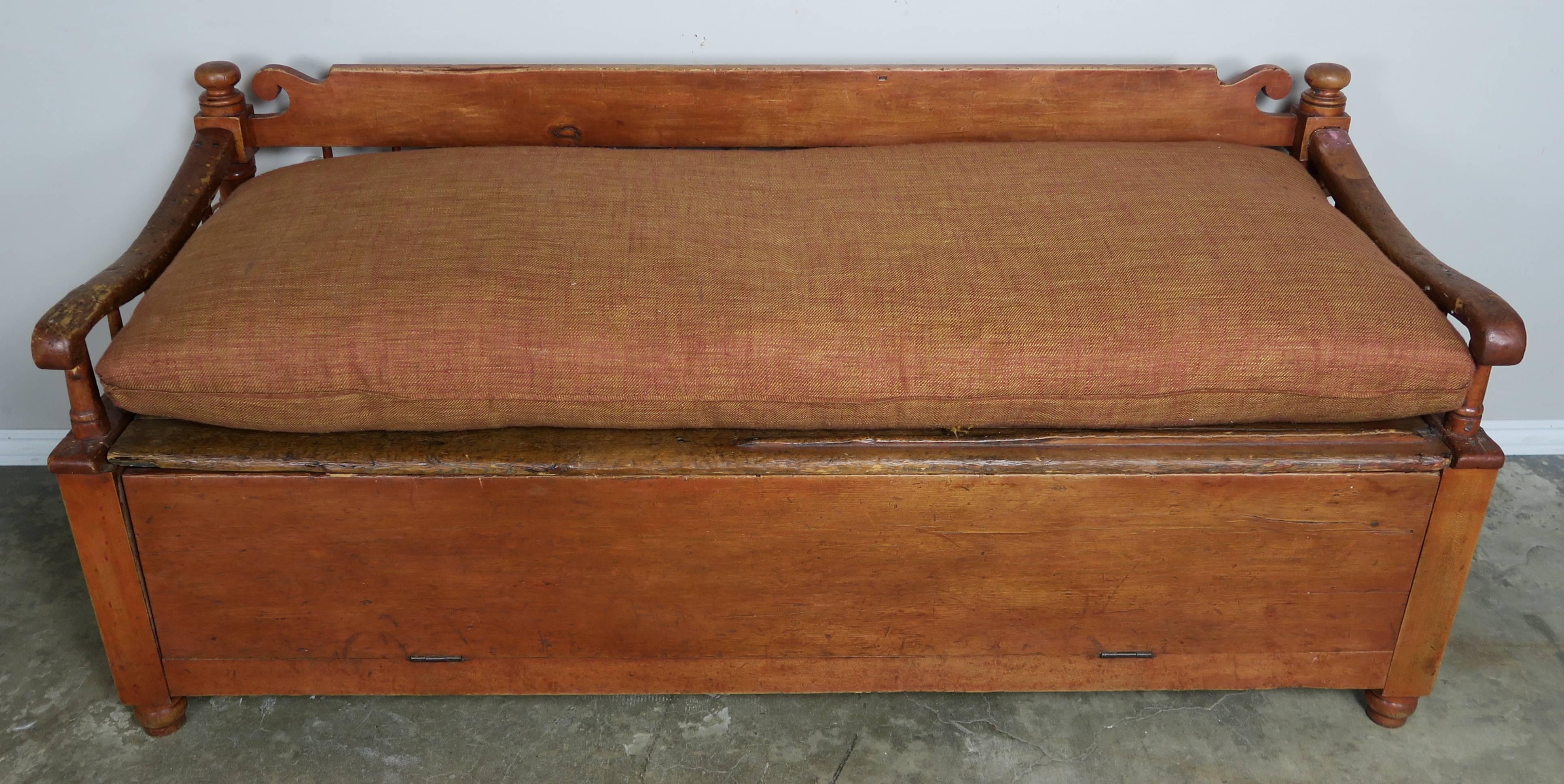 American Classical 19th Century American Painted Storage Bench with Down Cushion