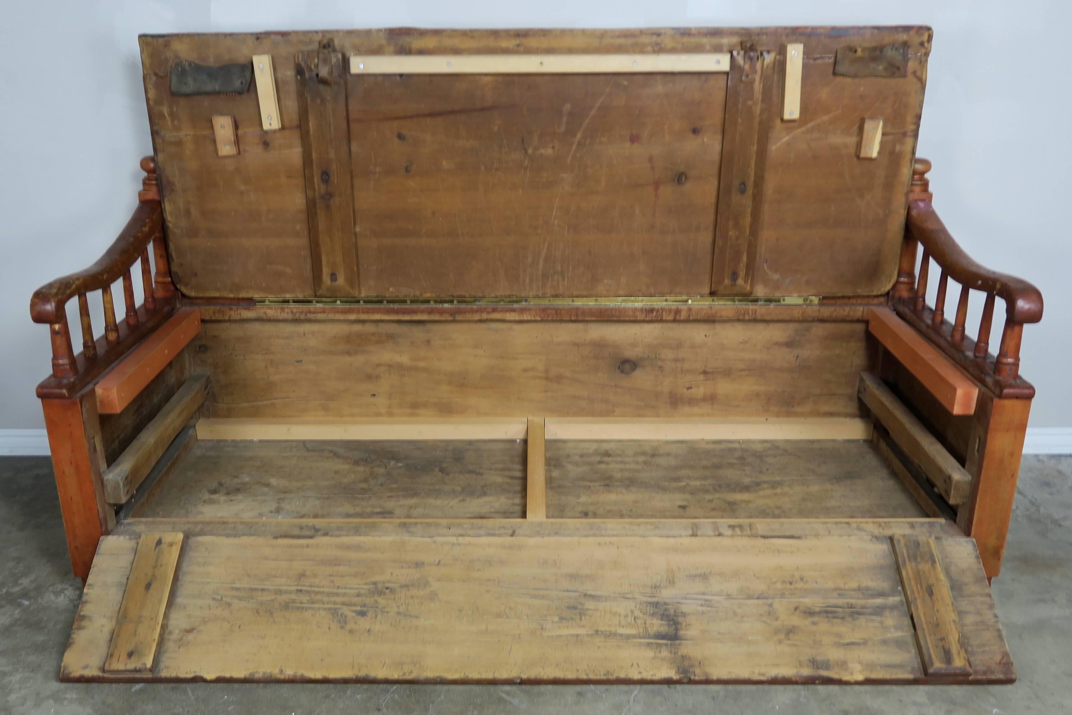 Pine 19th Century American Painted Storage Bench with Down Cushion
