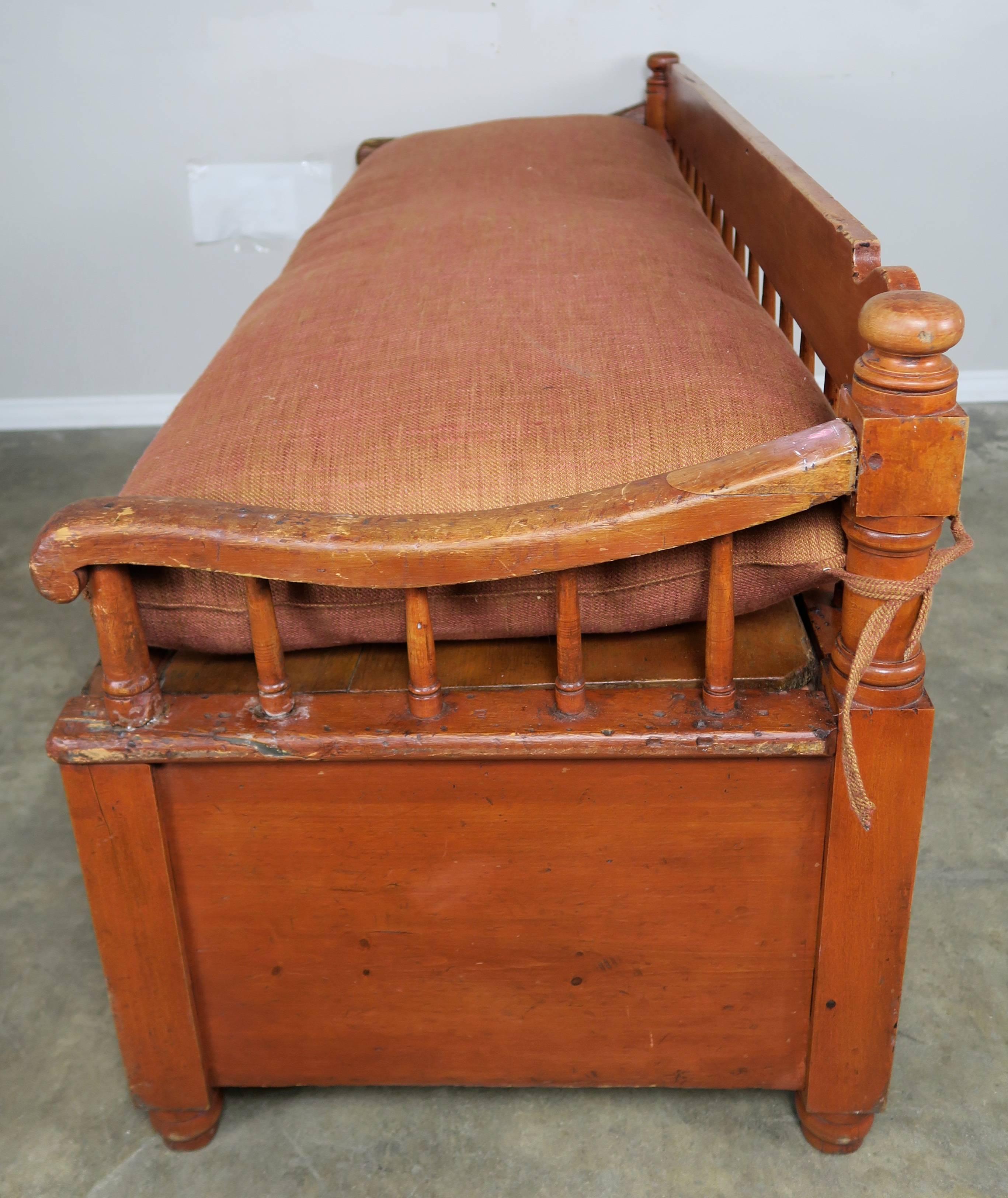 19th Century American Painted Storage Bench with Down Cushion 1