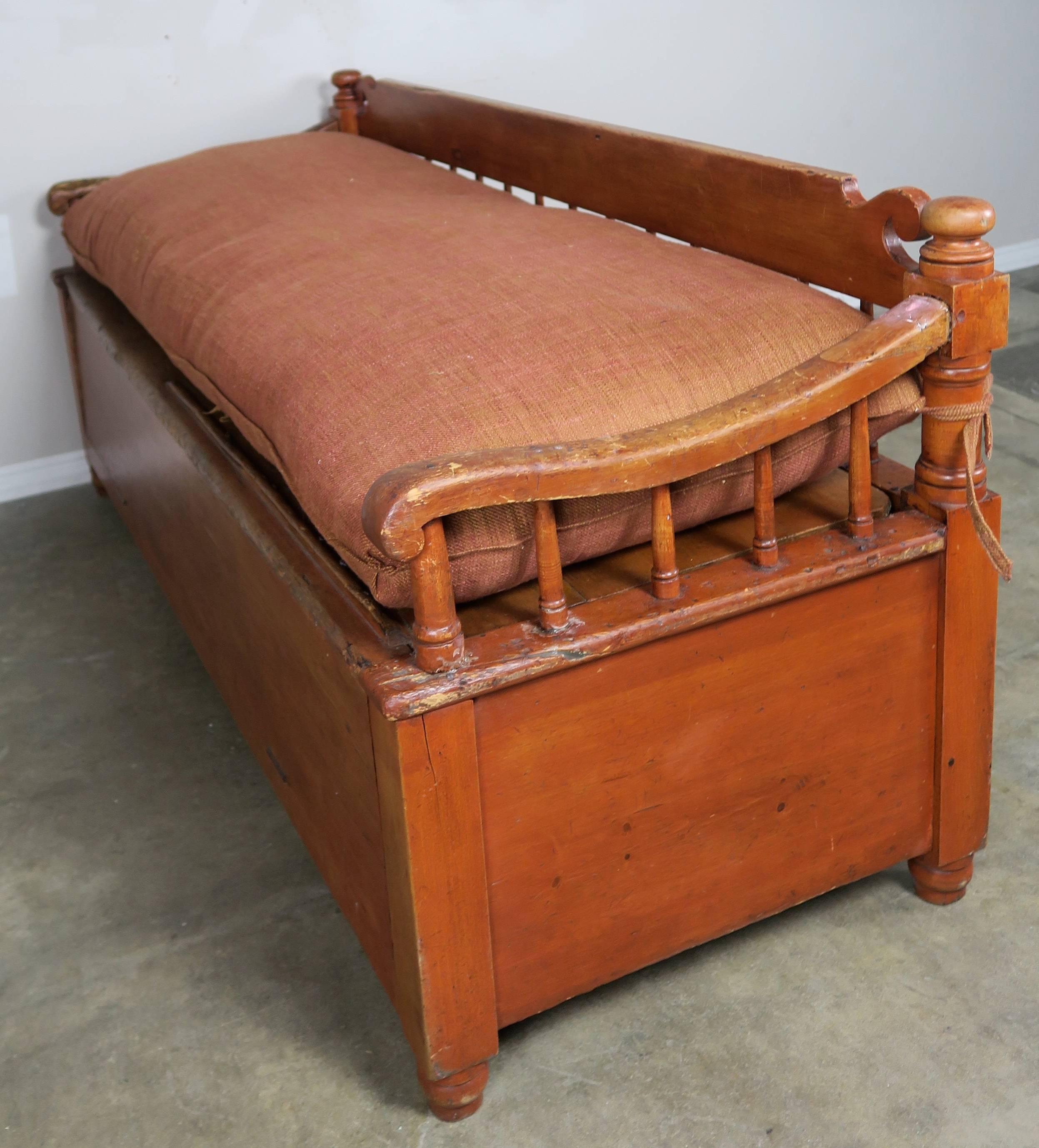 19th Century American Painted Storage Bench with Down Cushion 2