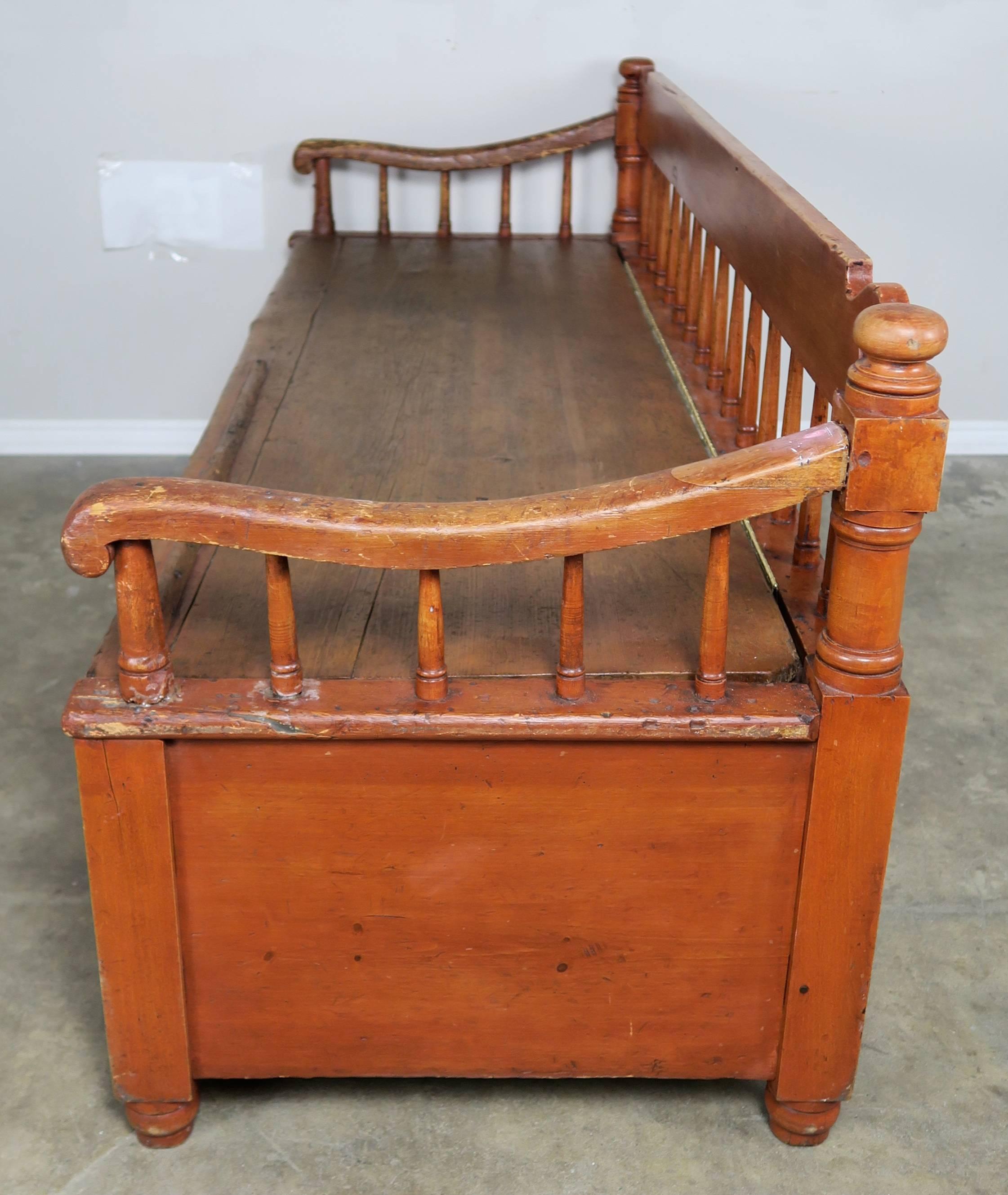 19th Century American Painted Storage Bench with Down Cushion 3