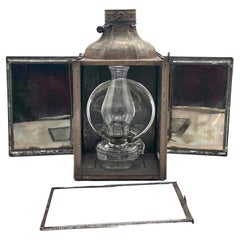 19th C. American Painted Tin Canal Barge Oil Lamp Lantern, S.M. Forte, Troy NY