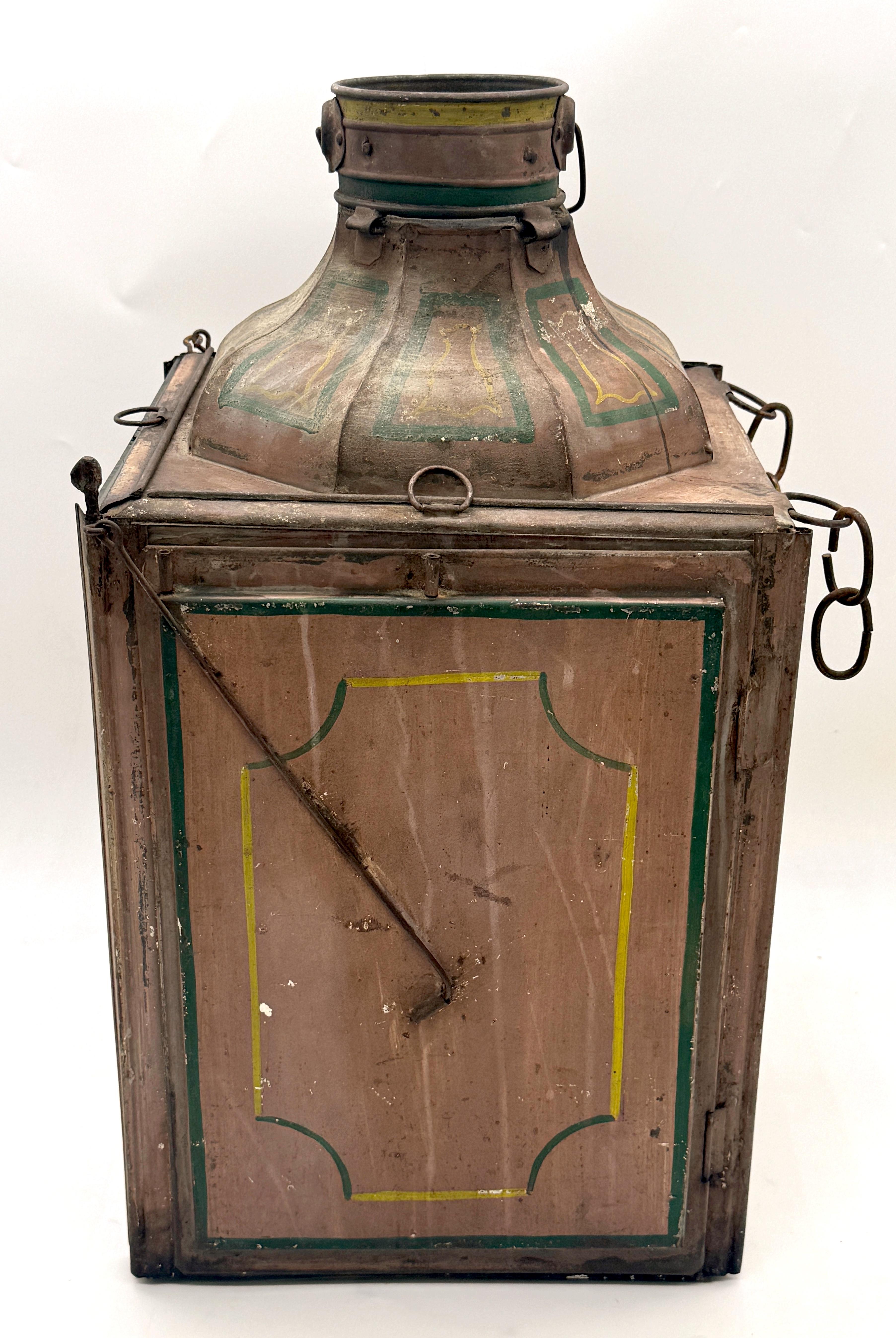 Américain Lanterne de lampe à huile pour péniche de canal en étain peint du 19e C., S.M. Forte, Troy NY en vente