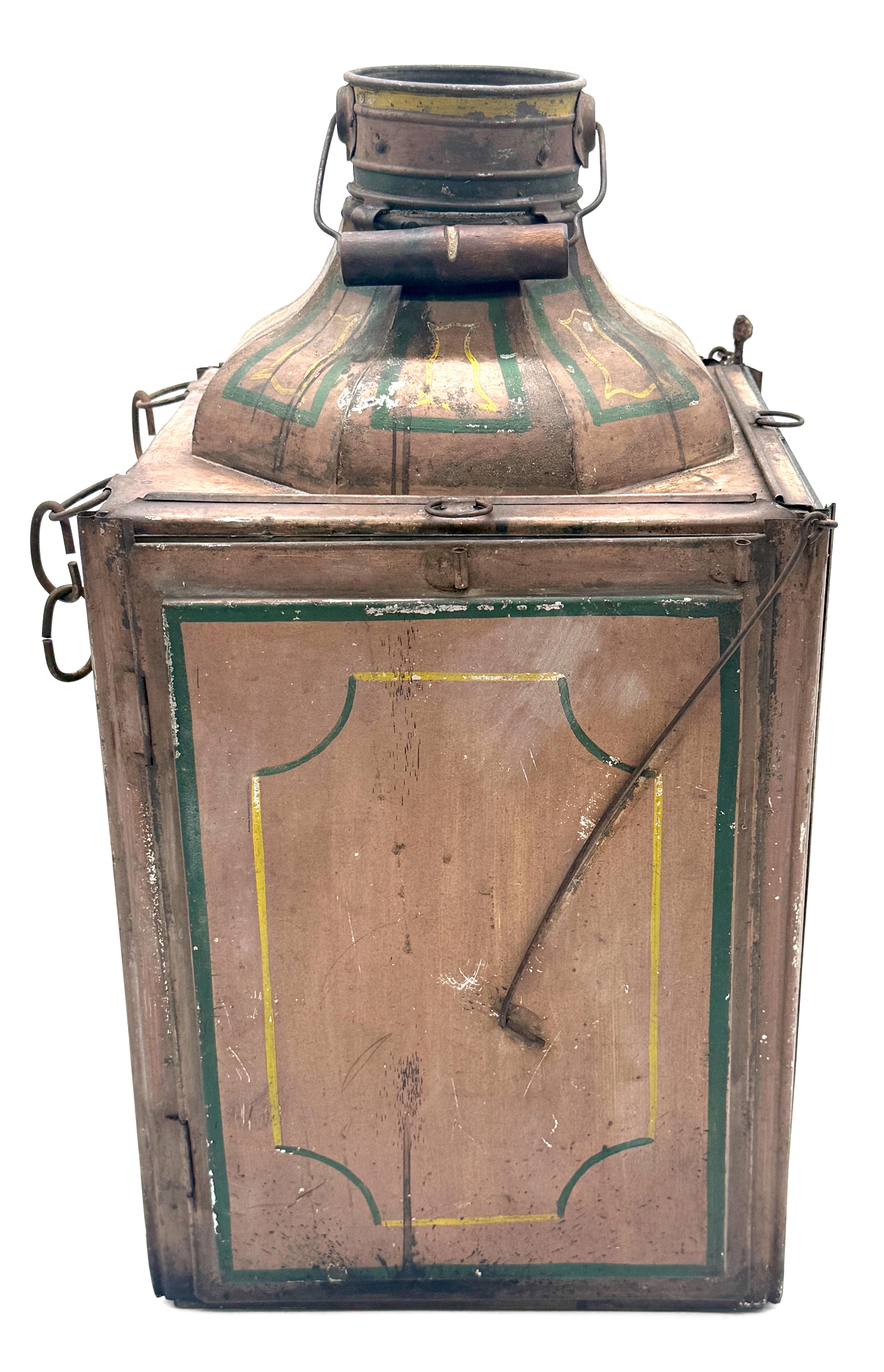 Lanterne de lampe à huile pour péniche de canal en étain peint du 19e C., S.M. Forte, Troy NY Bon état - En vente à West Palm Beach, FL