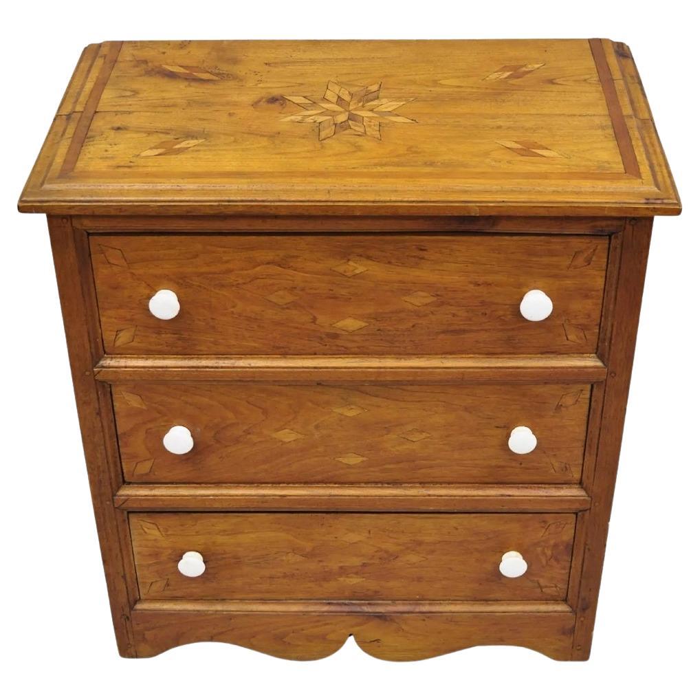 19th C American Primitive Arts & Crafts Marquetry Inlay Dresser Chest of Drawers