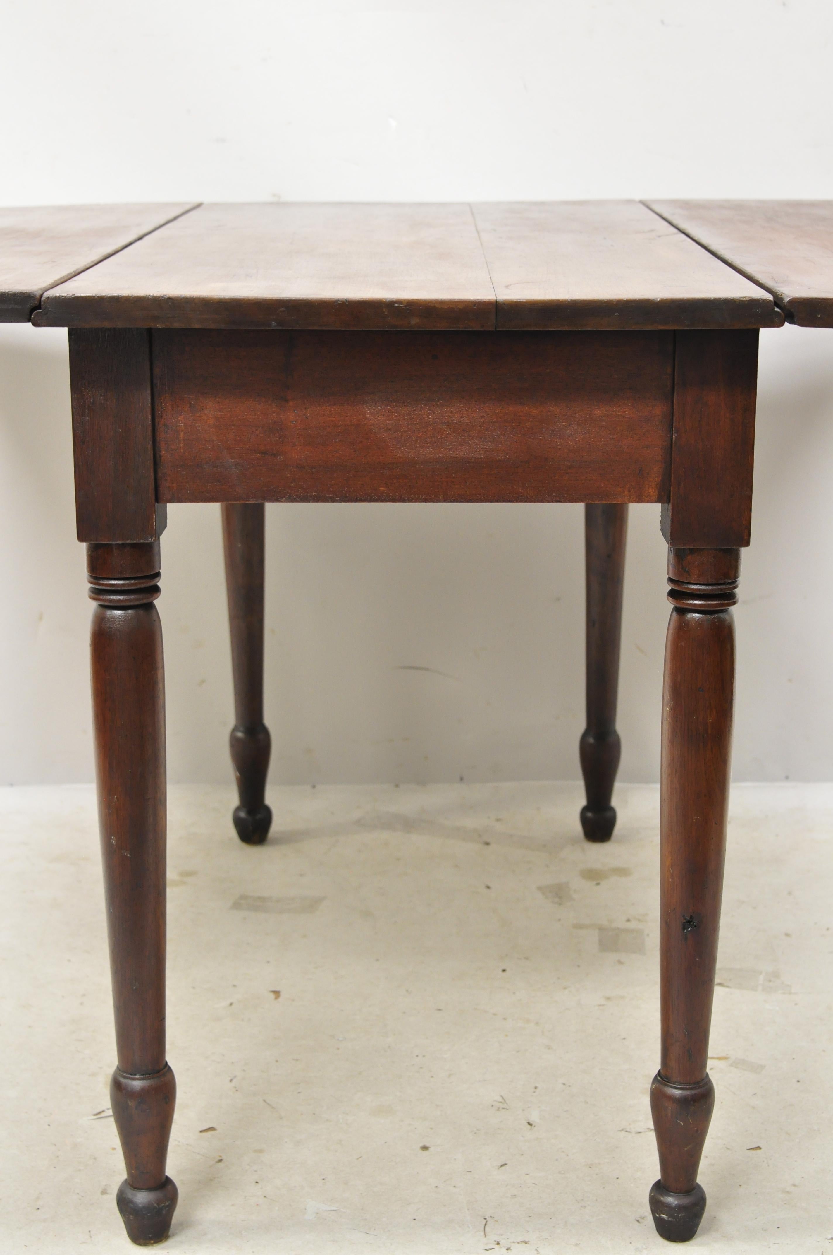 American Primitive Colonial Drop Leaf Walnut Breakfront Dining Table 4