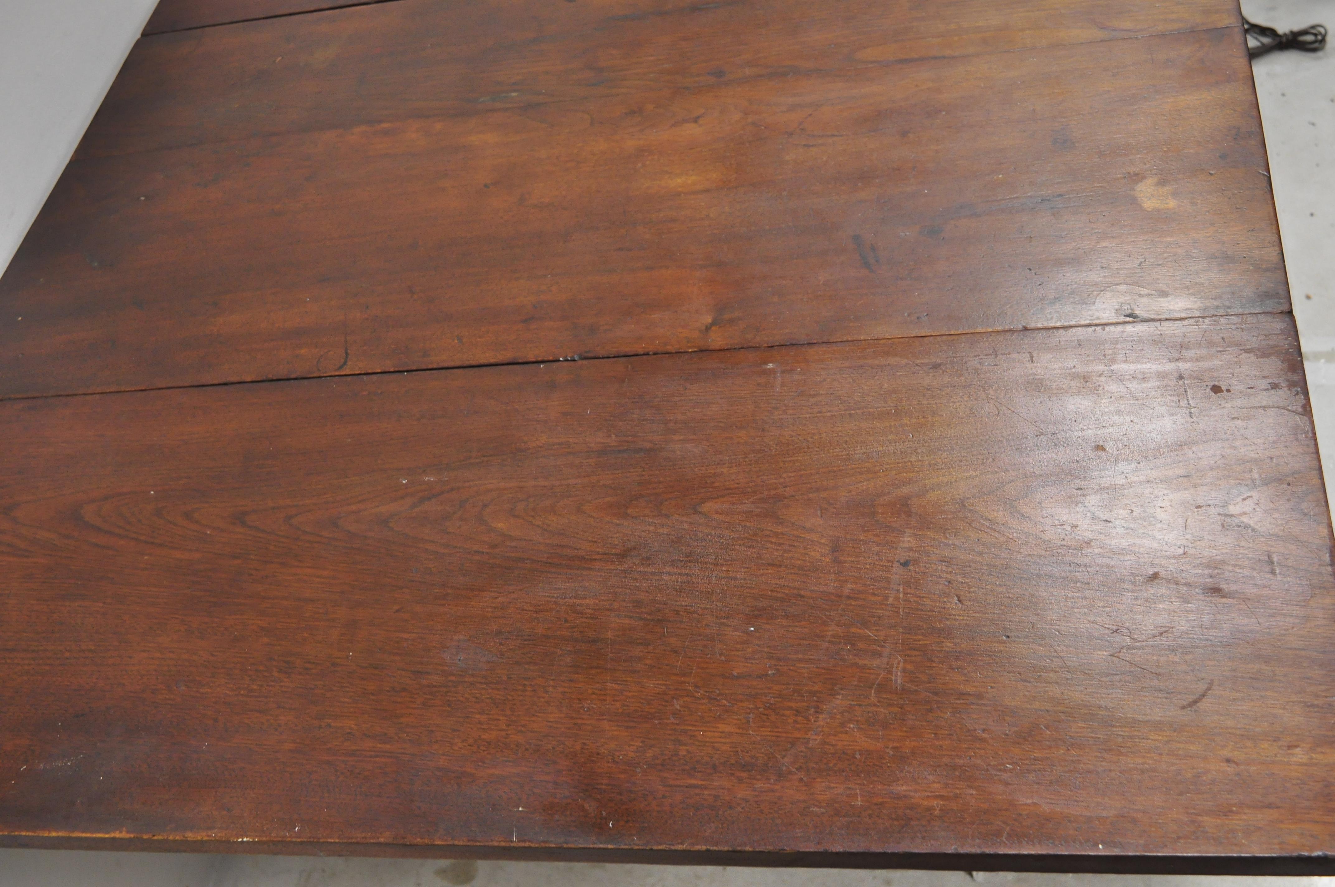 19th Century American Primitive Colonial Drop Leaf Walnut Breakfront Dining Table