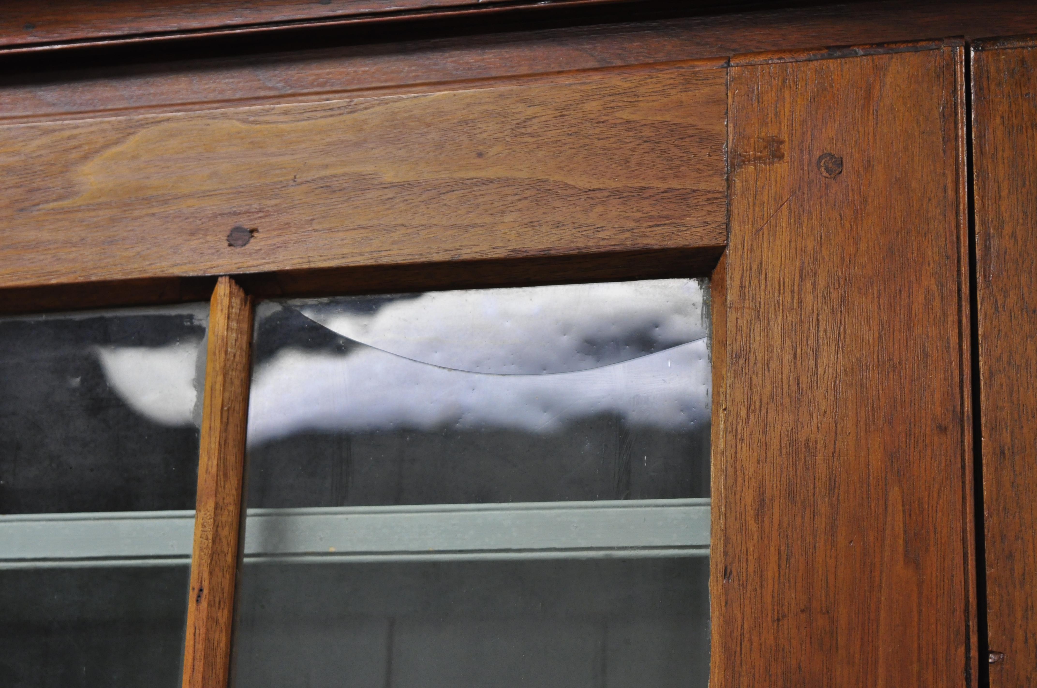 American 19th Century Primitive Colonial Walnut Hutch Cupboard Cabinet with Blue Paint